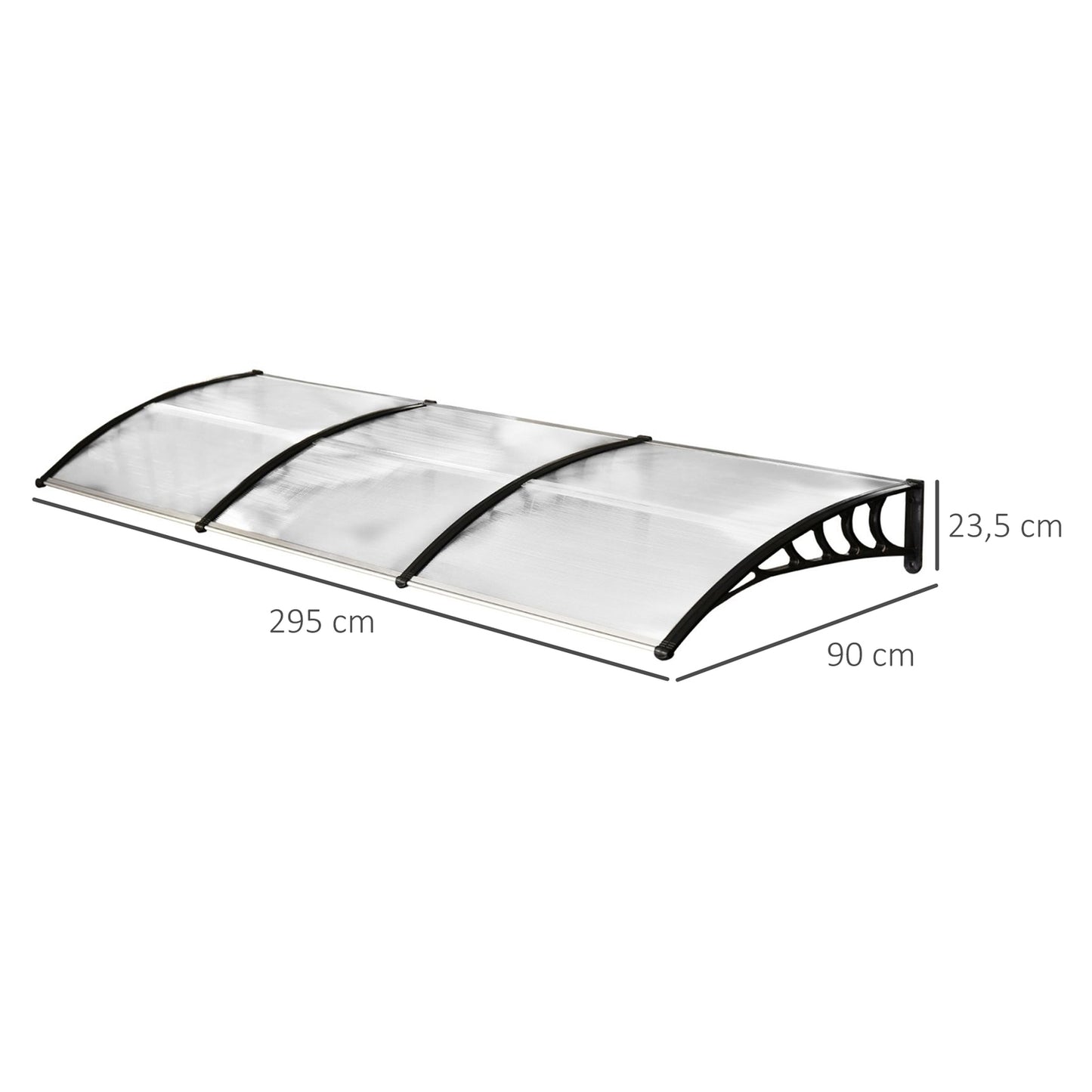 Arched front door roof, UV-protected polycarbonate, 90x295 cm
