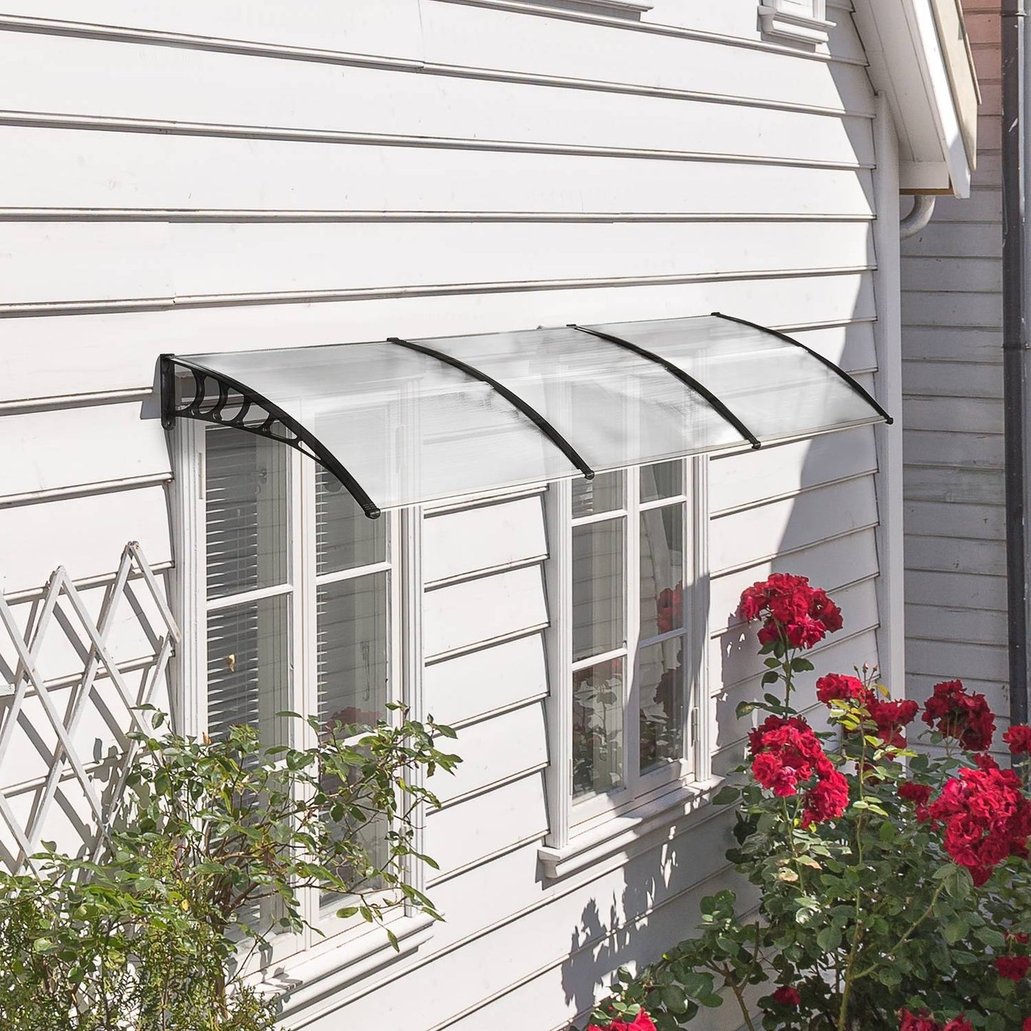 Arched front door roof, UV-protected polycarbonate, 90x295 cm