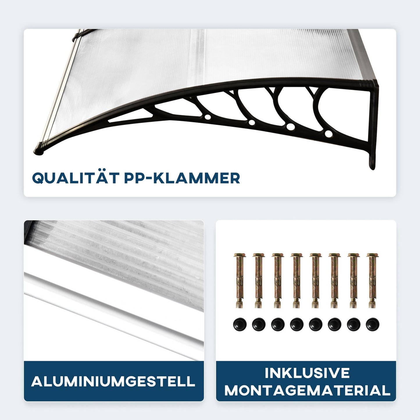 Arched front door roof, UV-protected polycarbonate, 90x295 cm