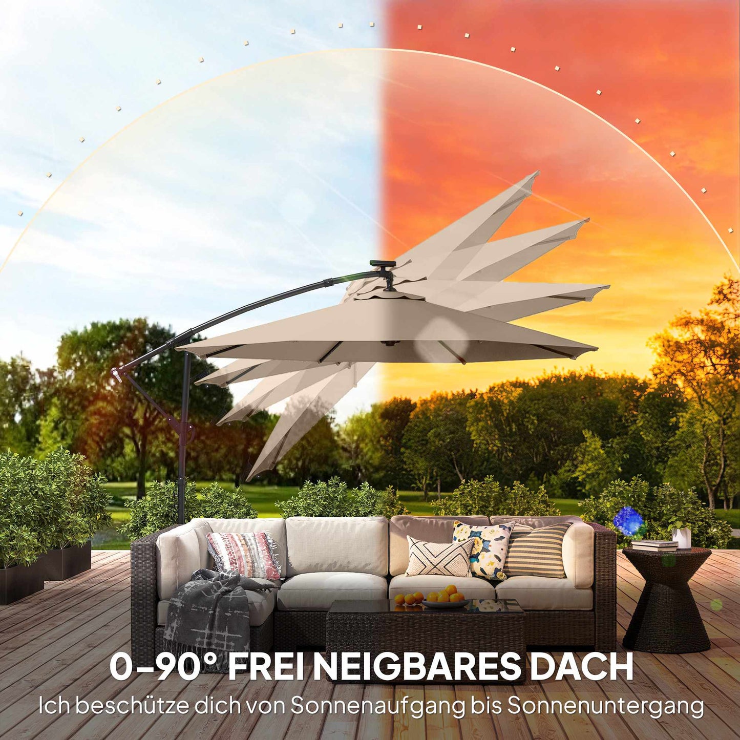Cantilever Patio Umbrella with LED, 3x3m, Beige