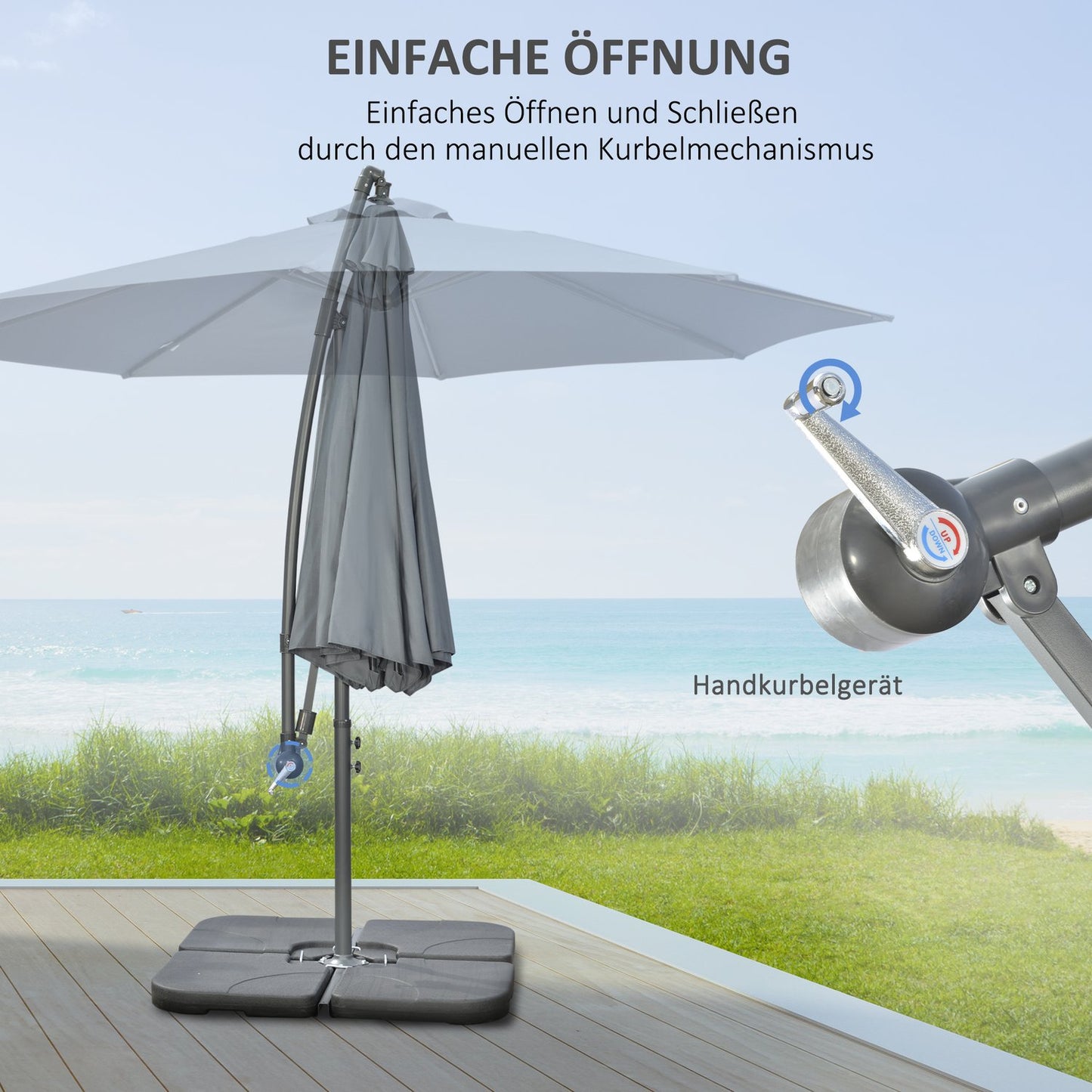 Cantilever Umbrella 2.92M steel, dark grey, wind resistant cover