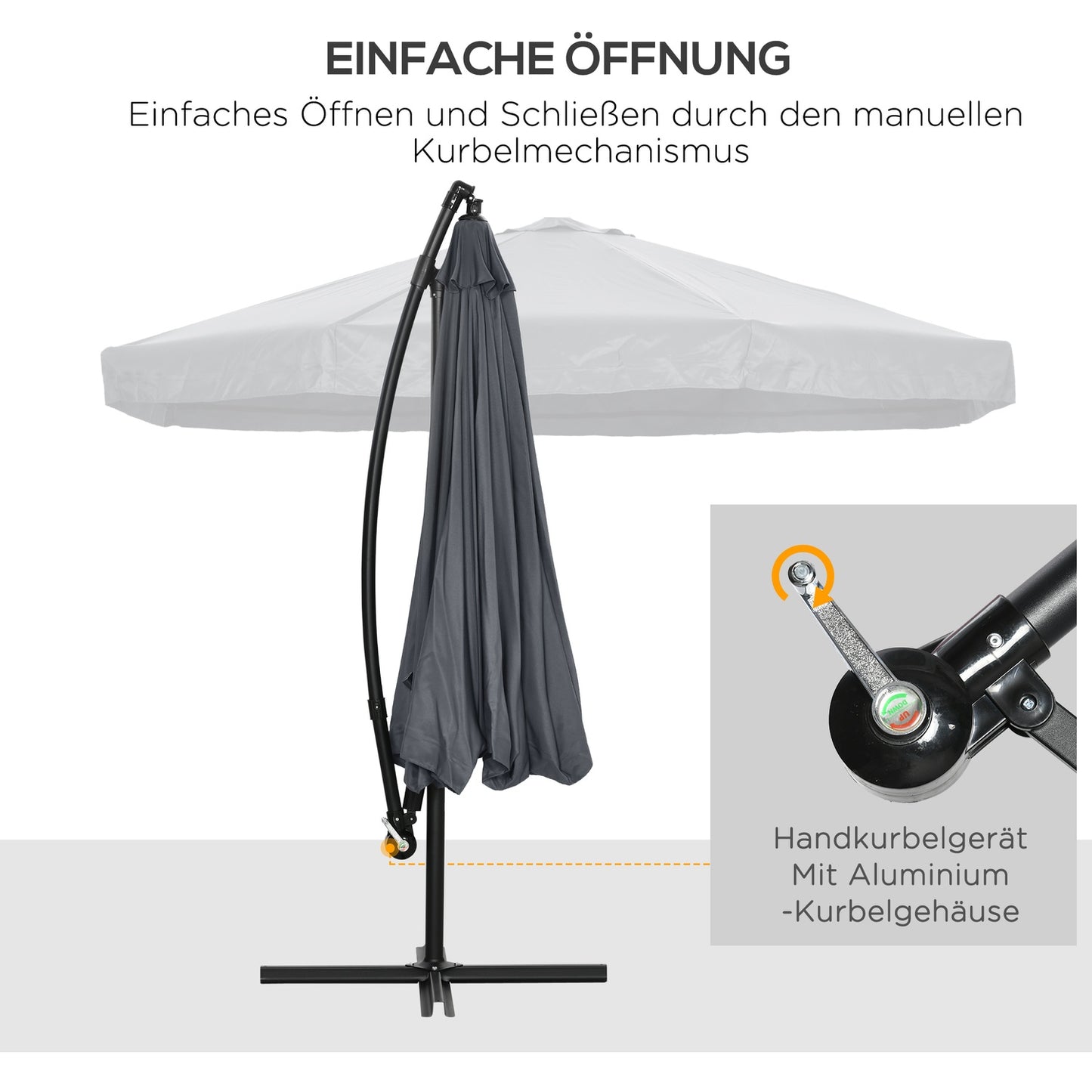 Large cantilever patio umbrella with mosquito net, 360° rotation
