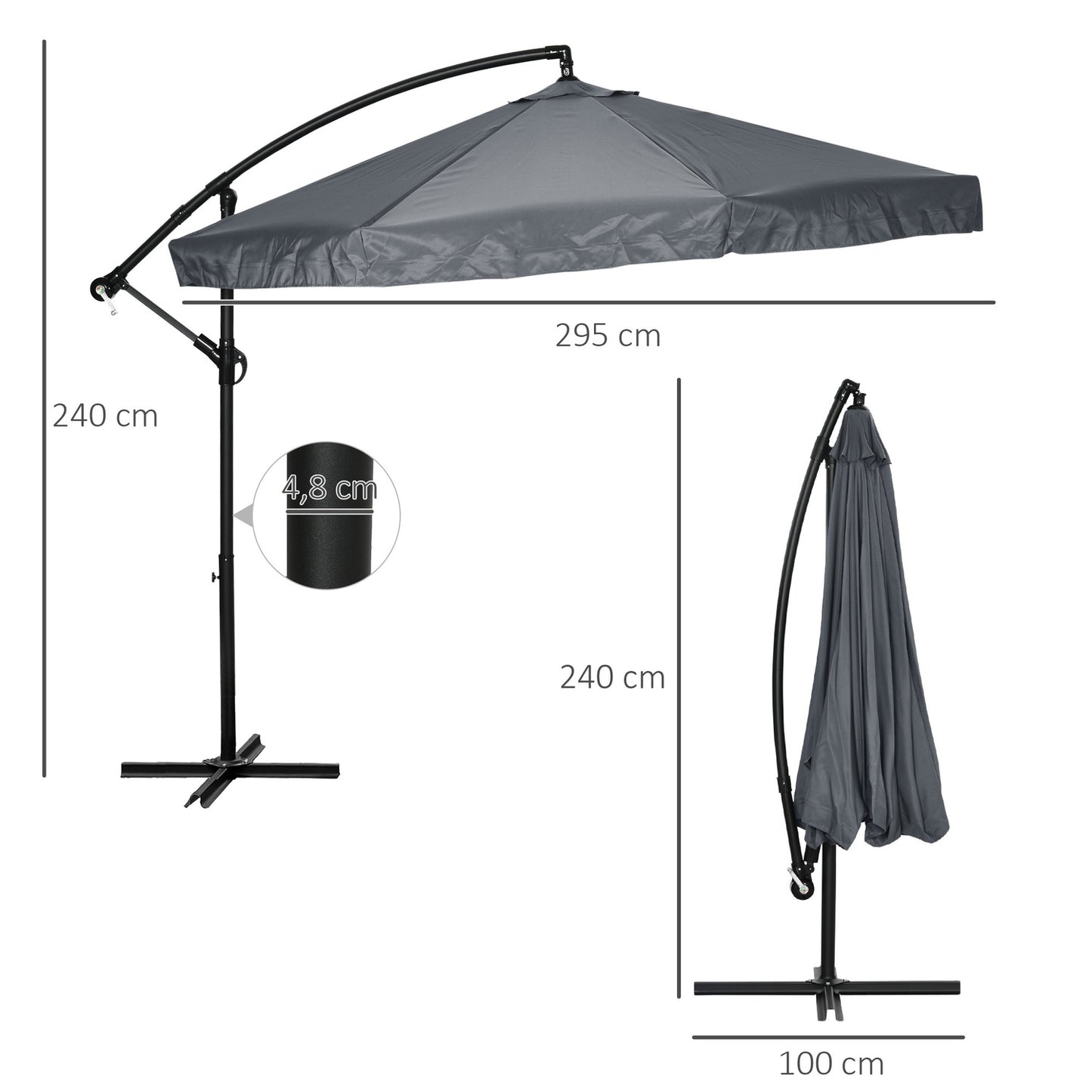 Large cantilever patio umbrella with mosquito net, 360° rotation