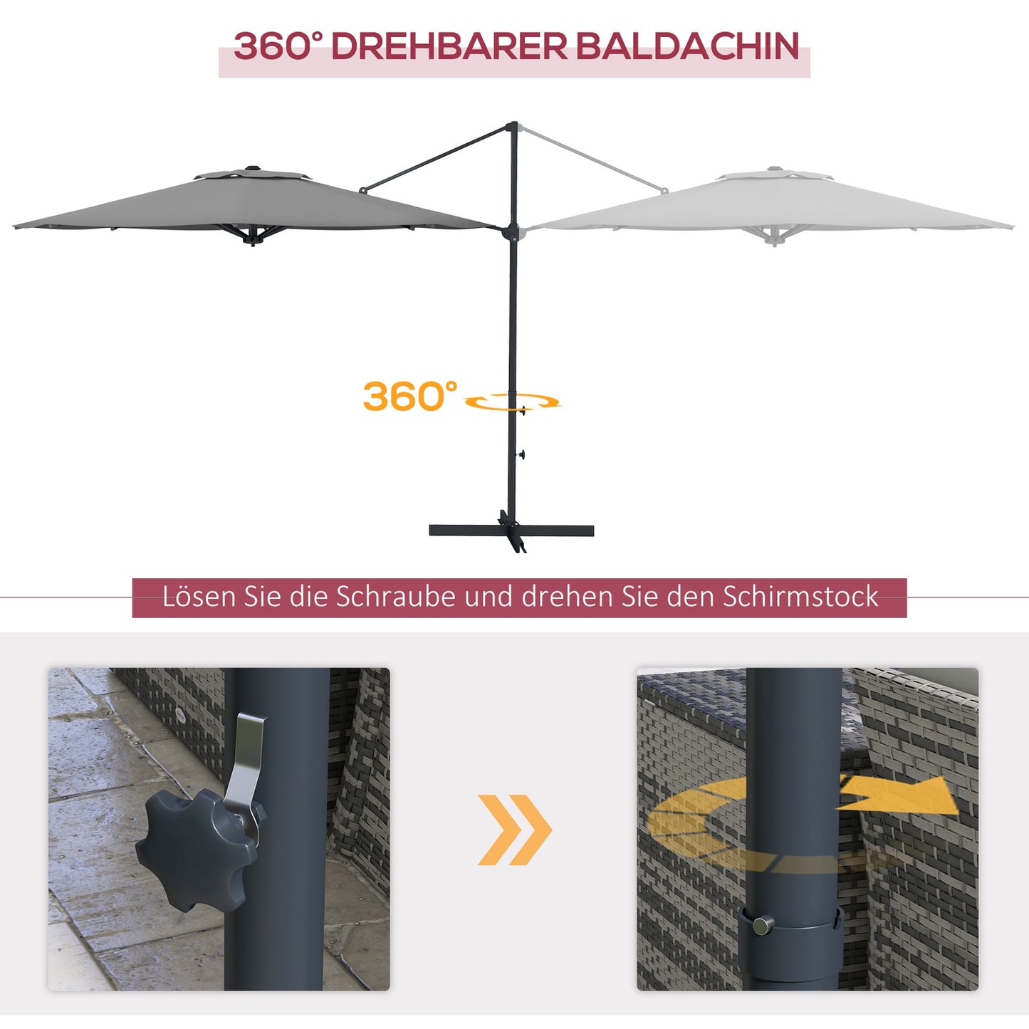 Cantilever 3m tilting parasol, rotating garden umbrella