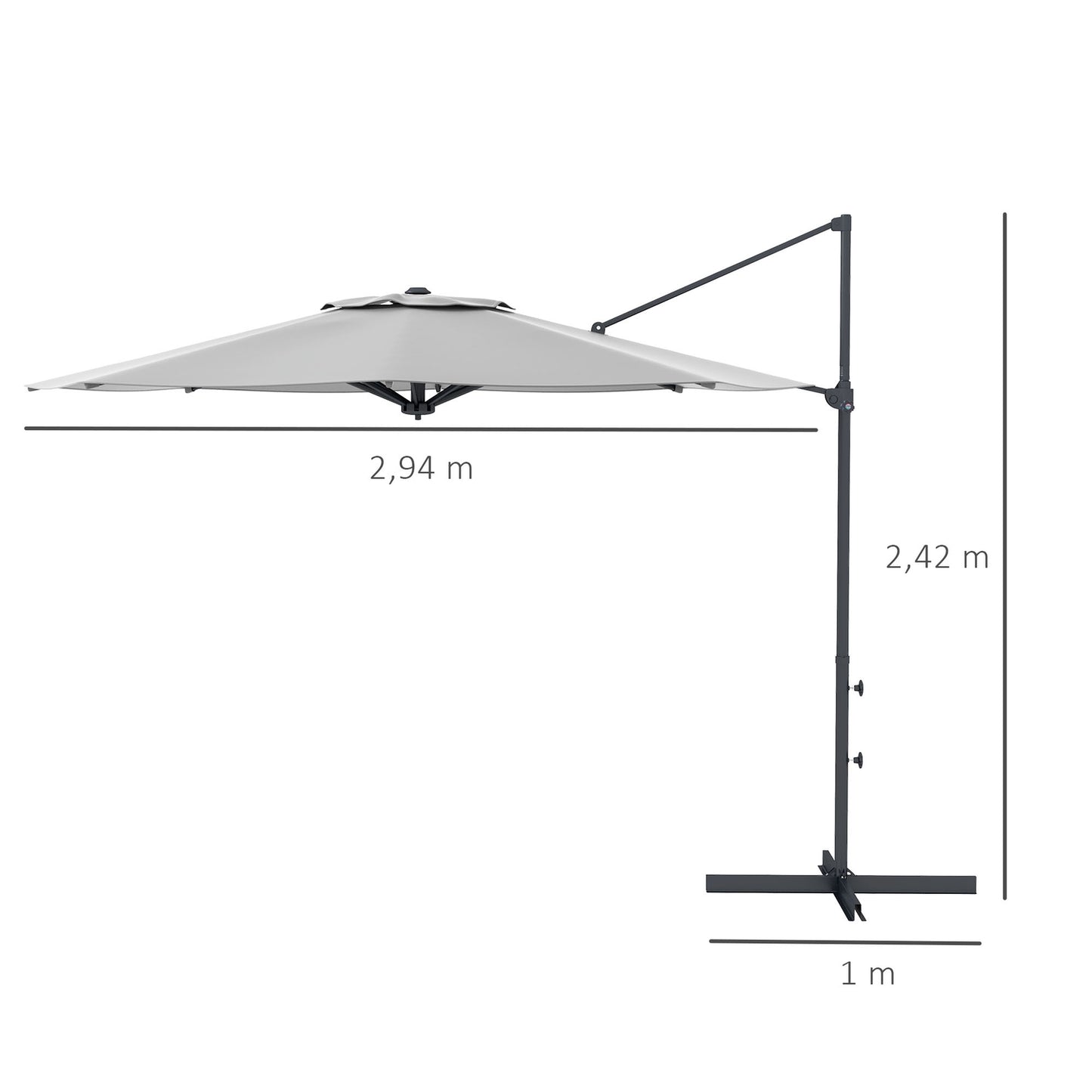 Cantilever 3m tilting parasol, rotating garden umbrella