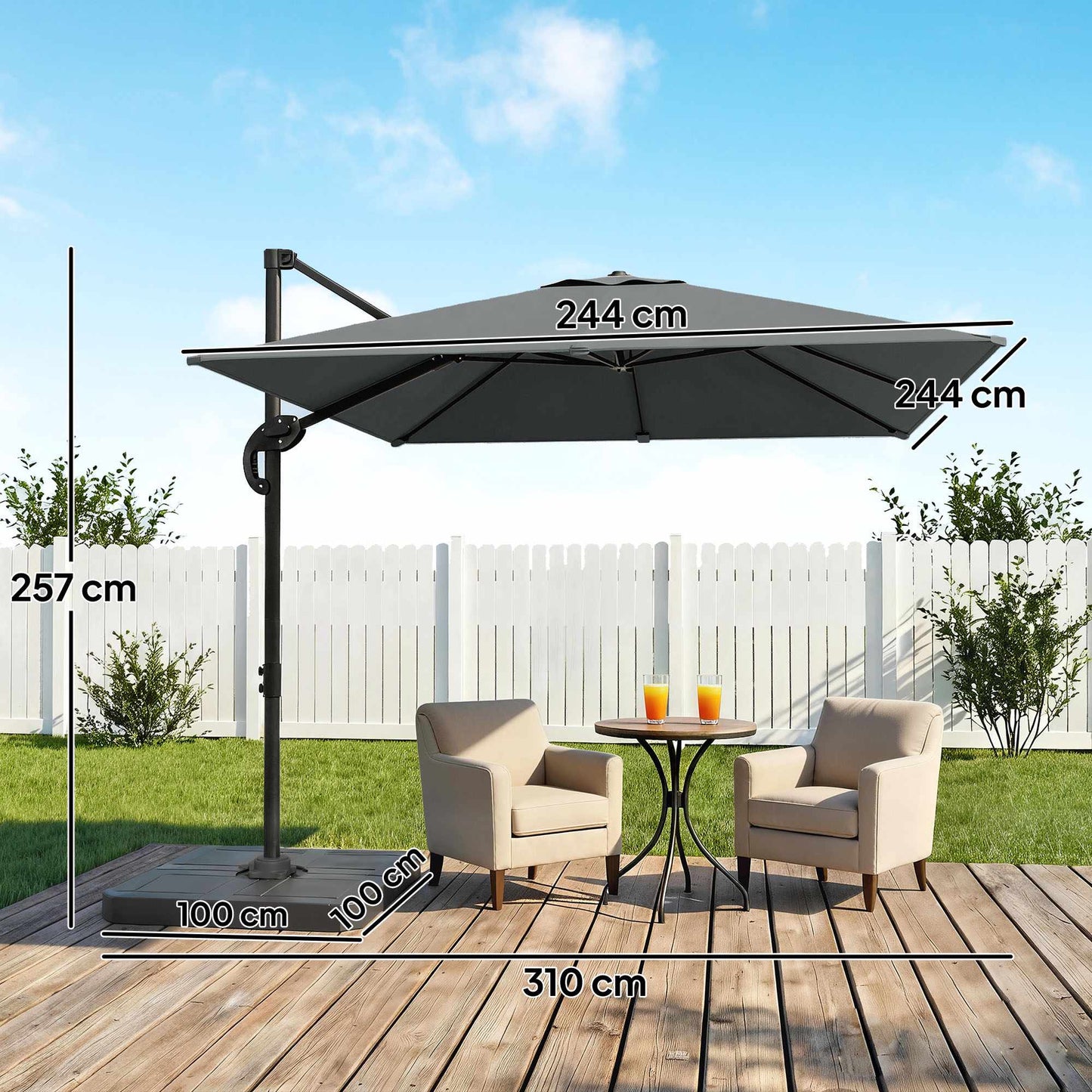 Cantilever Umbrella with Base Weights, UPF50+ Polyester