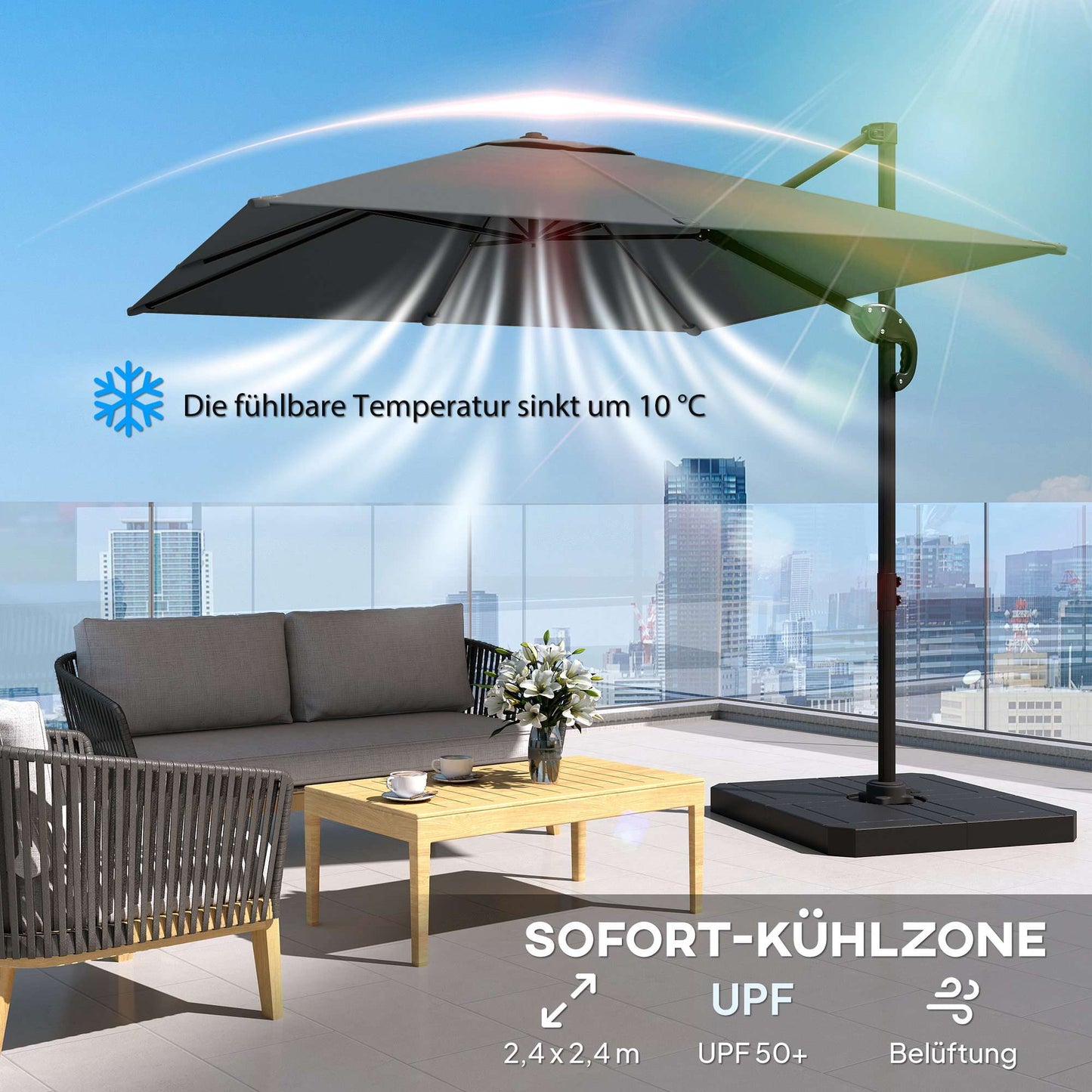 Cantilever Umbrella with Base Weights, UPF50+ Polyester