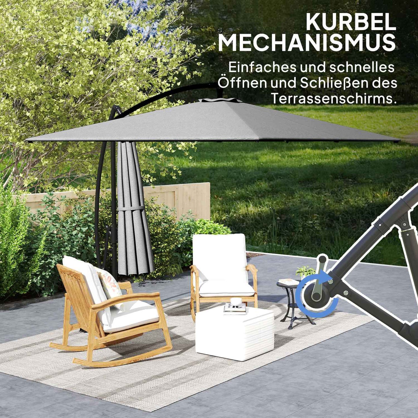 Cantilever Parasol Ø260 cm, UV 50+, Water-repellent, Grey