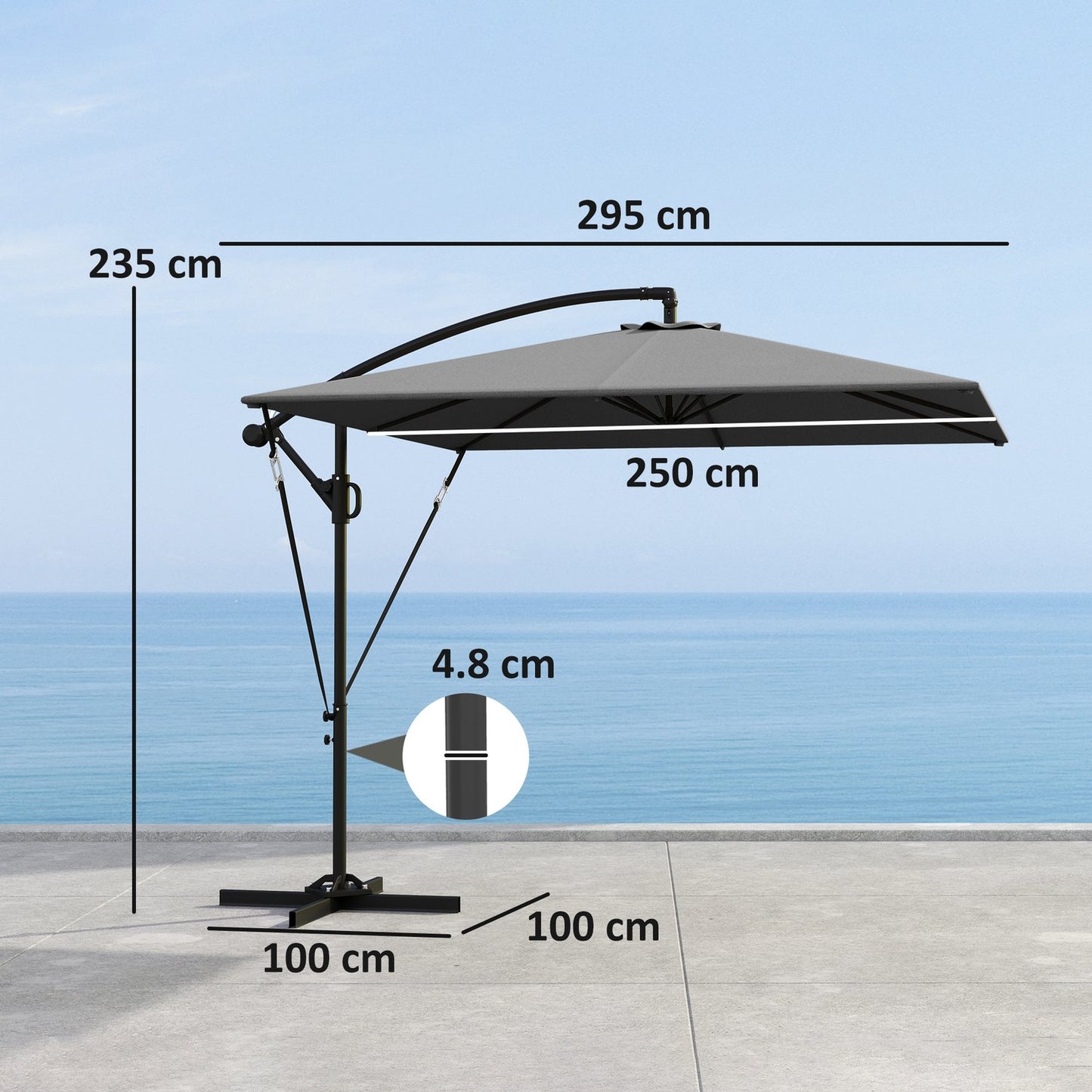 Cantilever Parasol Ø260 cm, UV 50+, Water-repellent, Grey