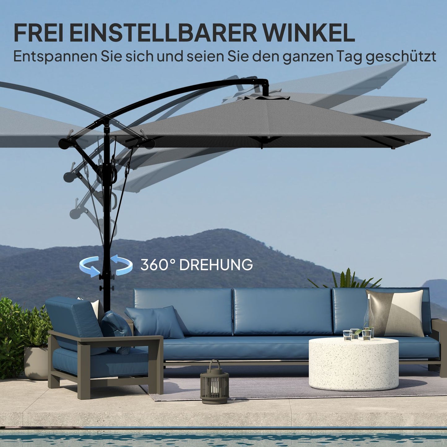 Cantilever Parasol Ø260 cm, UV 50+, Water-repellent, Grey