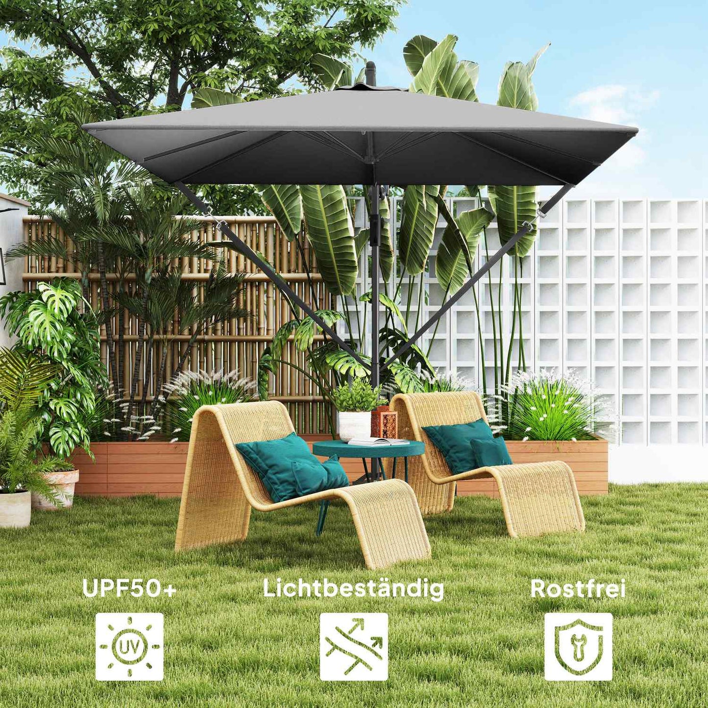 Cantilever Parasol Ø260 cm, UV 50+, Water-repellent, Grey