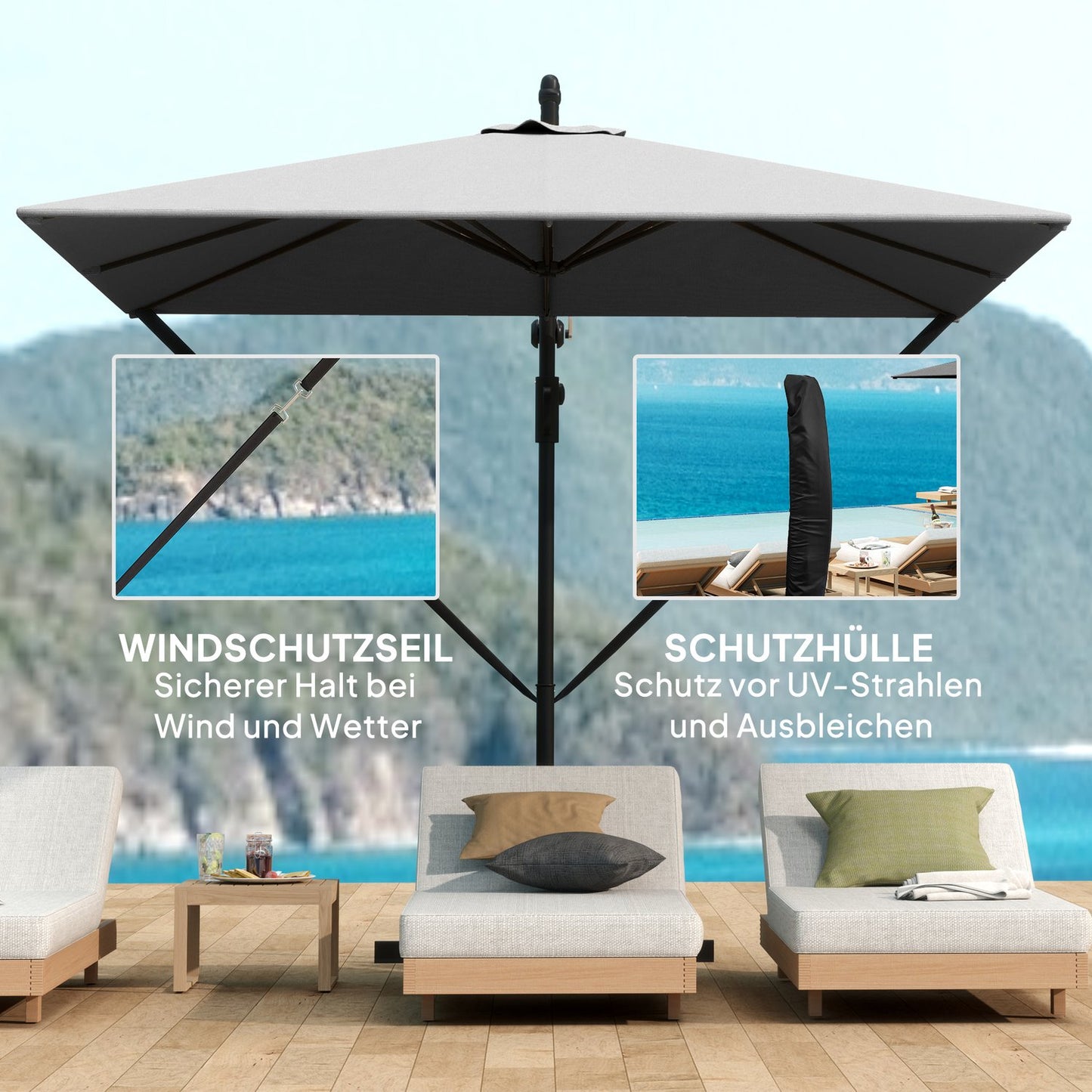 Cantilever Parasol Ø260 cm, UV 50+, Water-repellent, Grey