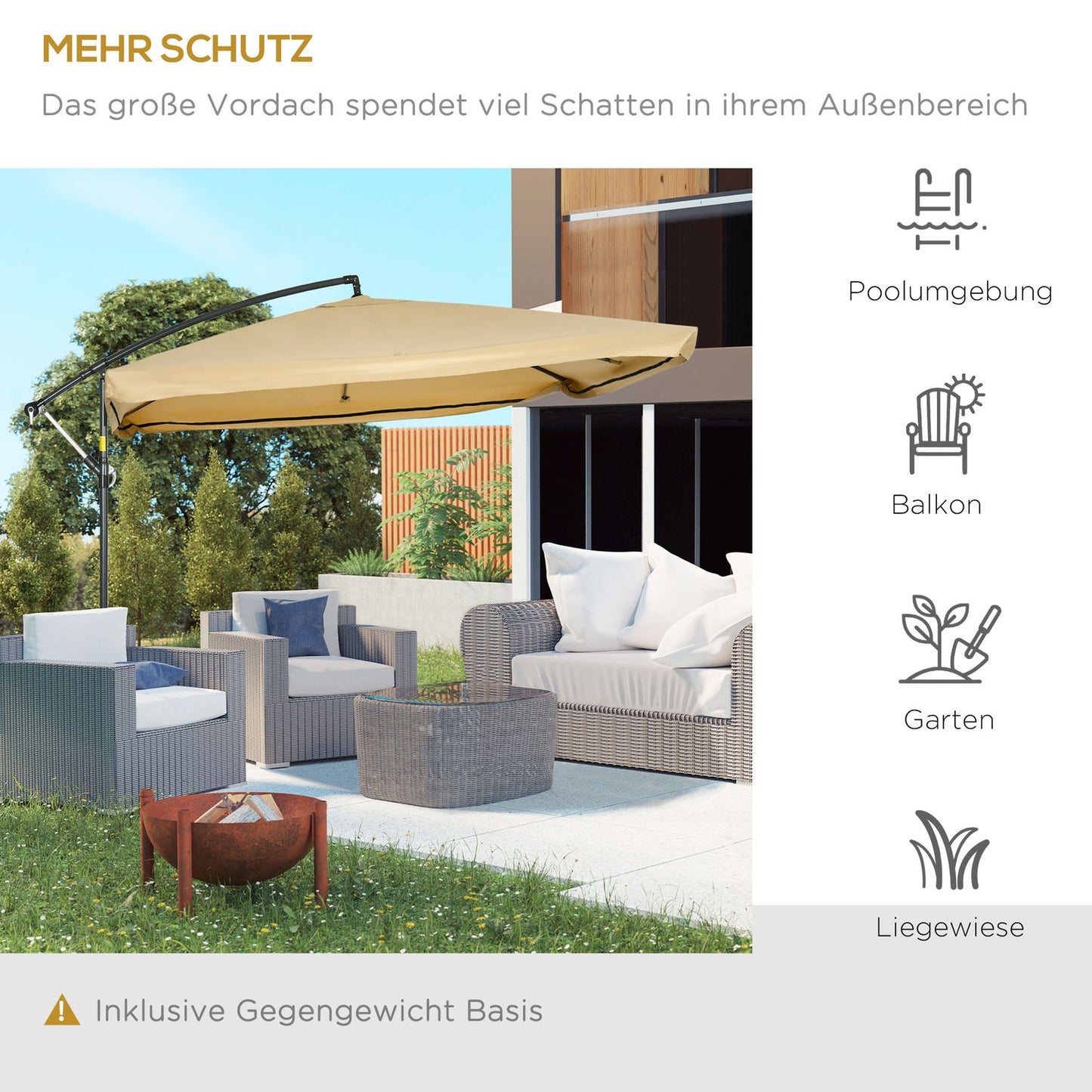 Large cantilever umbrella 296x296cm - Garden and terrace use