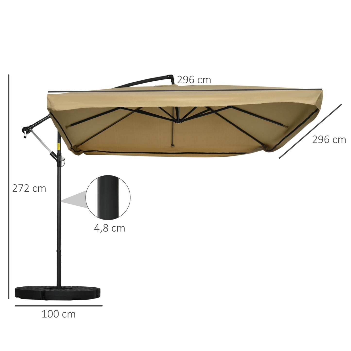 Large cantilever umbrella 296x296cm - Garden and terrace use