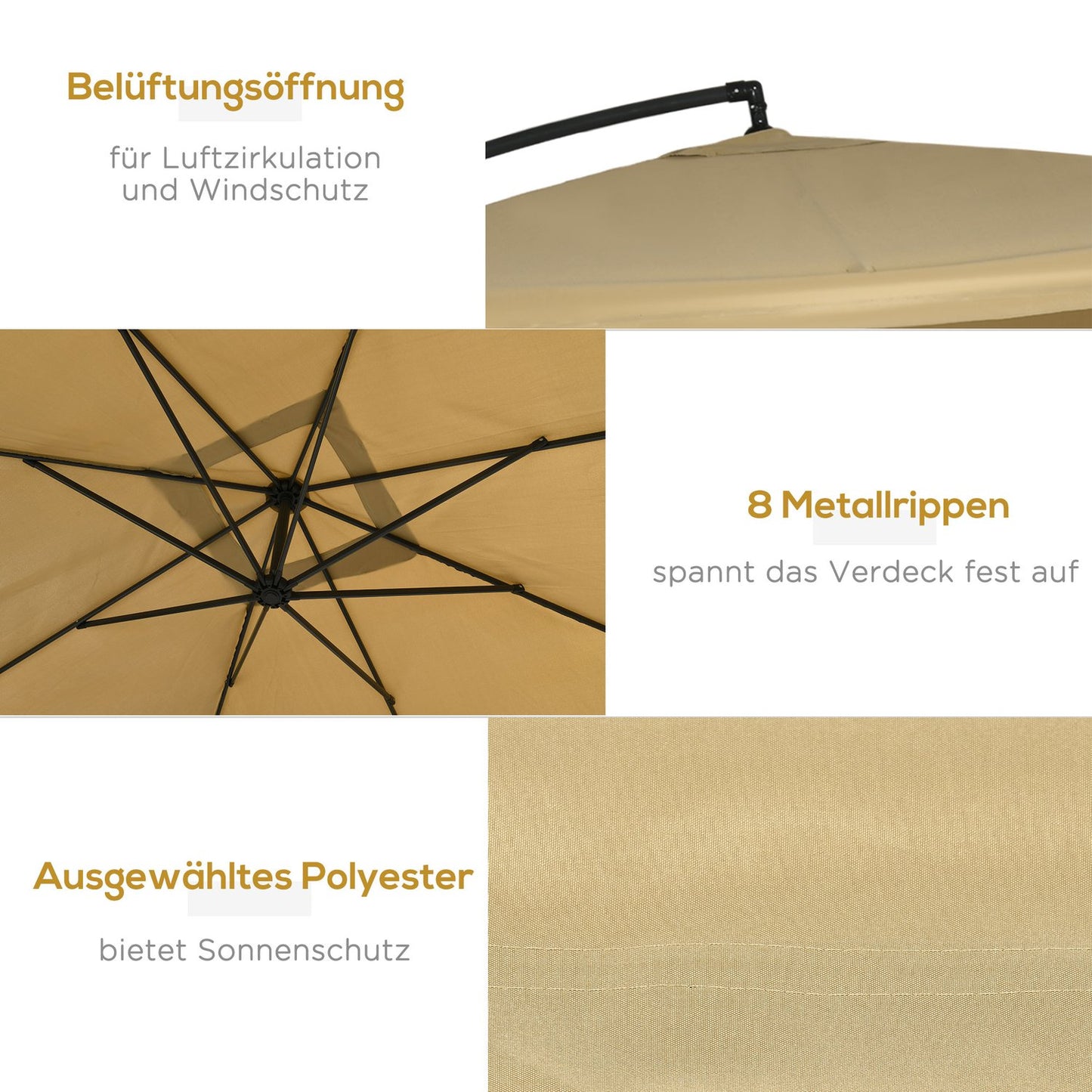 Large cantilever umbrella 296x296cm - Garden and terrace use