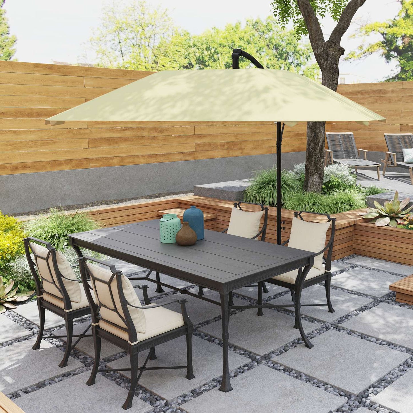 Beige 260 cm cantilever aluminum umbrella - Waterproof & tiltable
