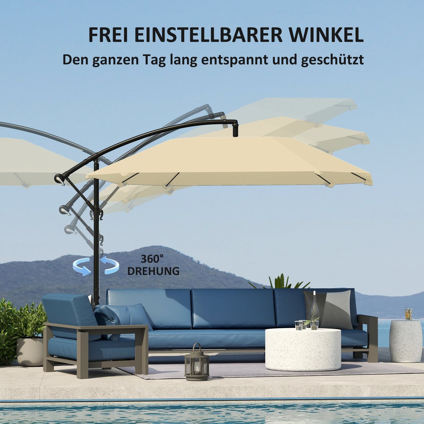 Beige 260 cm cantilever aluminum umbrella - Waterproof & tiltable