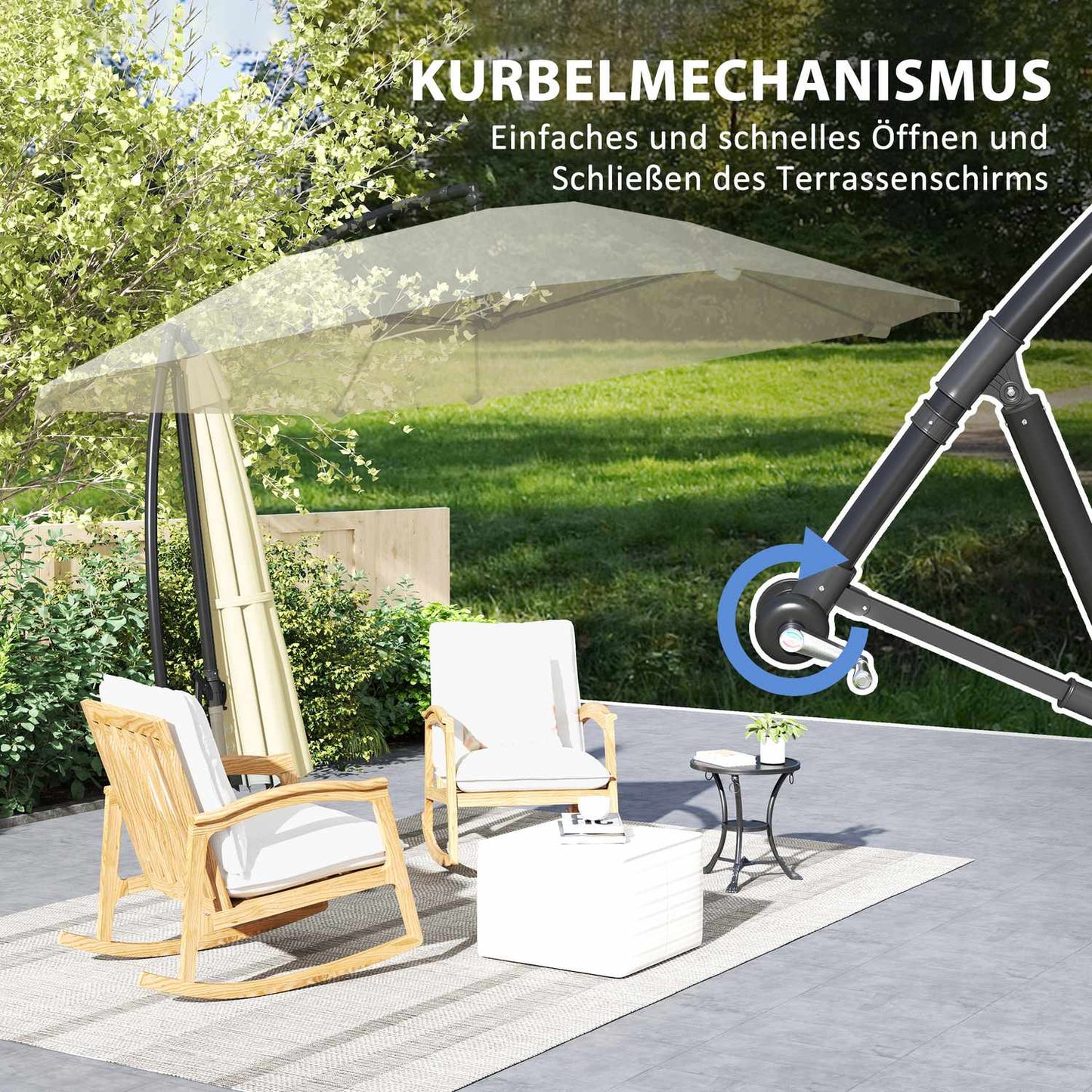 Beige 260 cm cantilever aluminum umbrella - Waterproof & tiltable