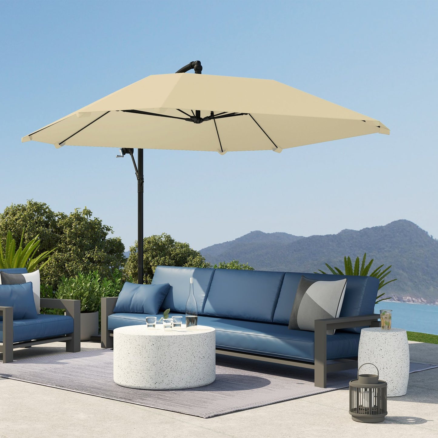 Beige 260 cm cantilever aluminum umbrella - Waterproof & tiltable