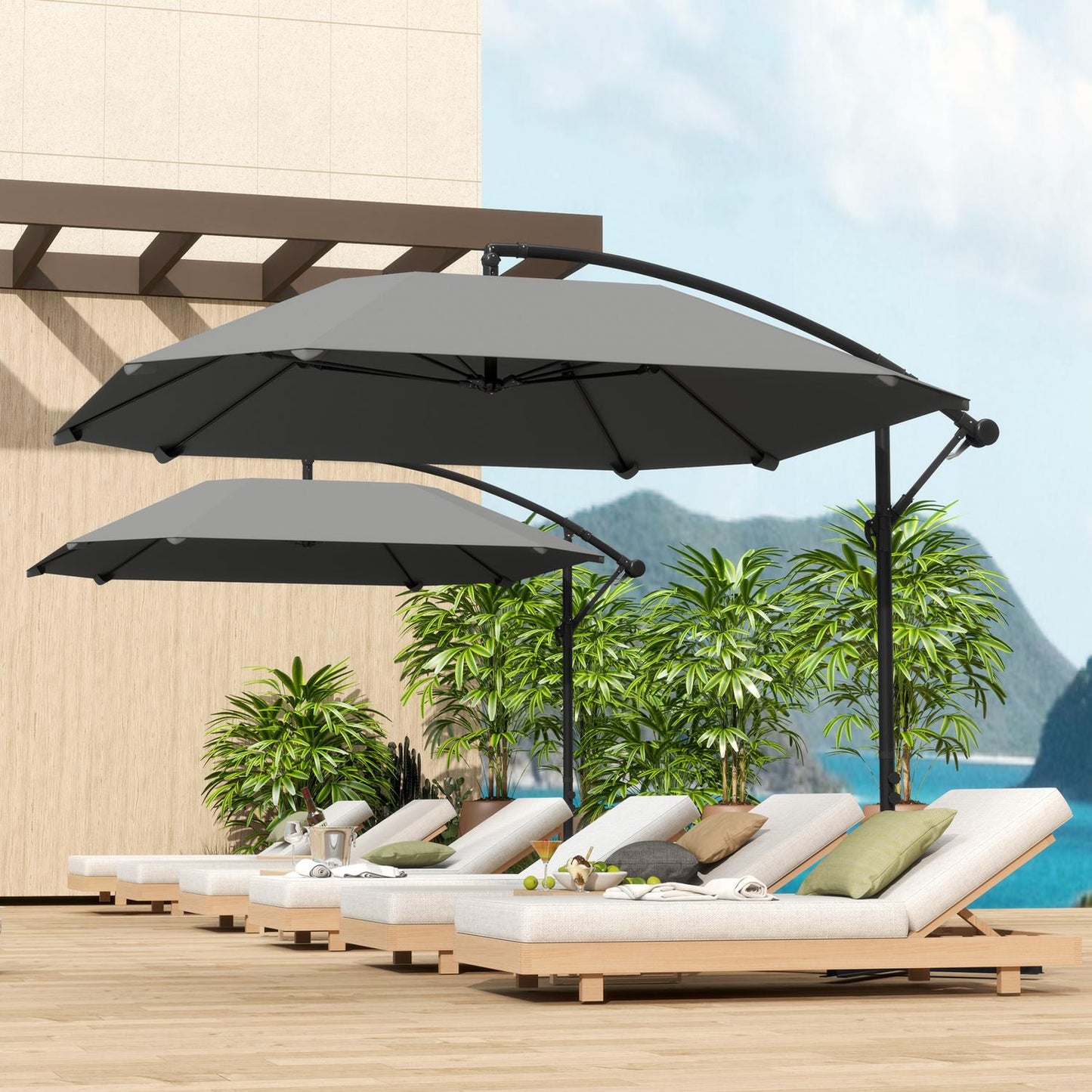 Dark gray cantilever umbrella, 260cm, crank & wind lock