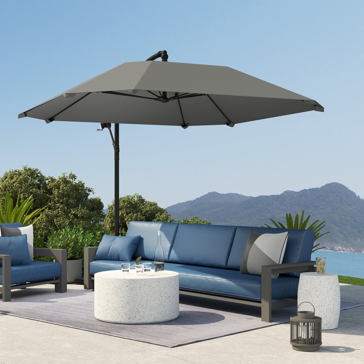 Dark gray cantilever umbrella, 260cm, crank & wind lock