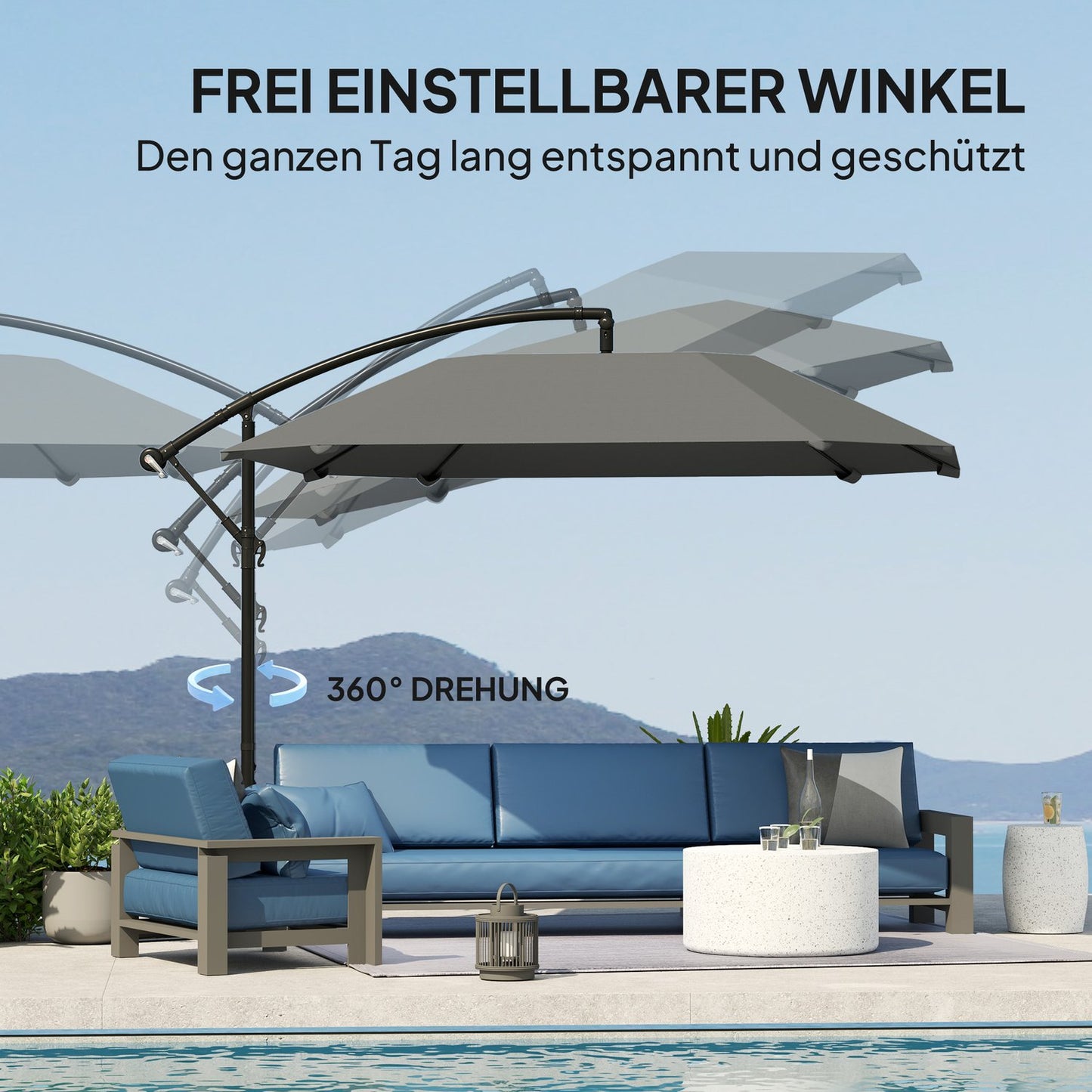 Dark gray cantilever umbrella, 260cm, crank & wind lock