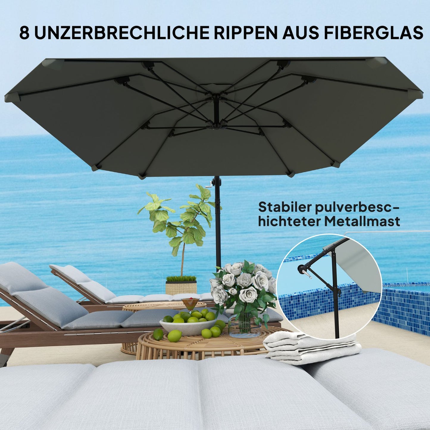 Dark gray cantilever umbrella, 260cm, crank & wind lock
