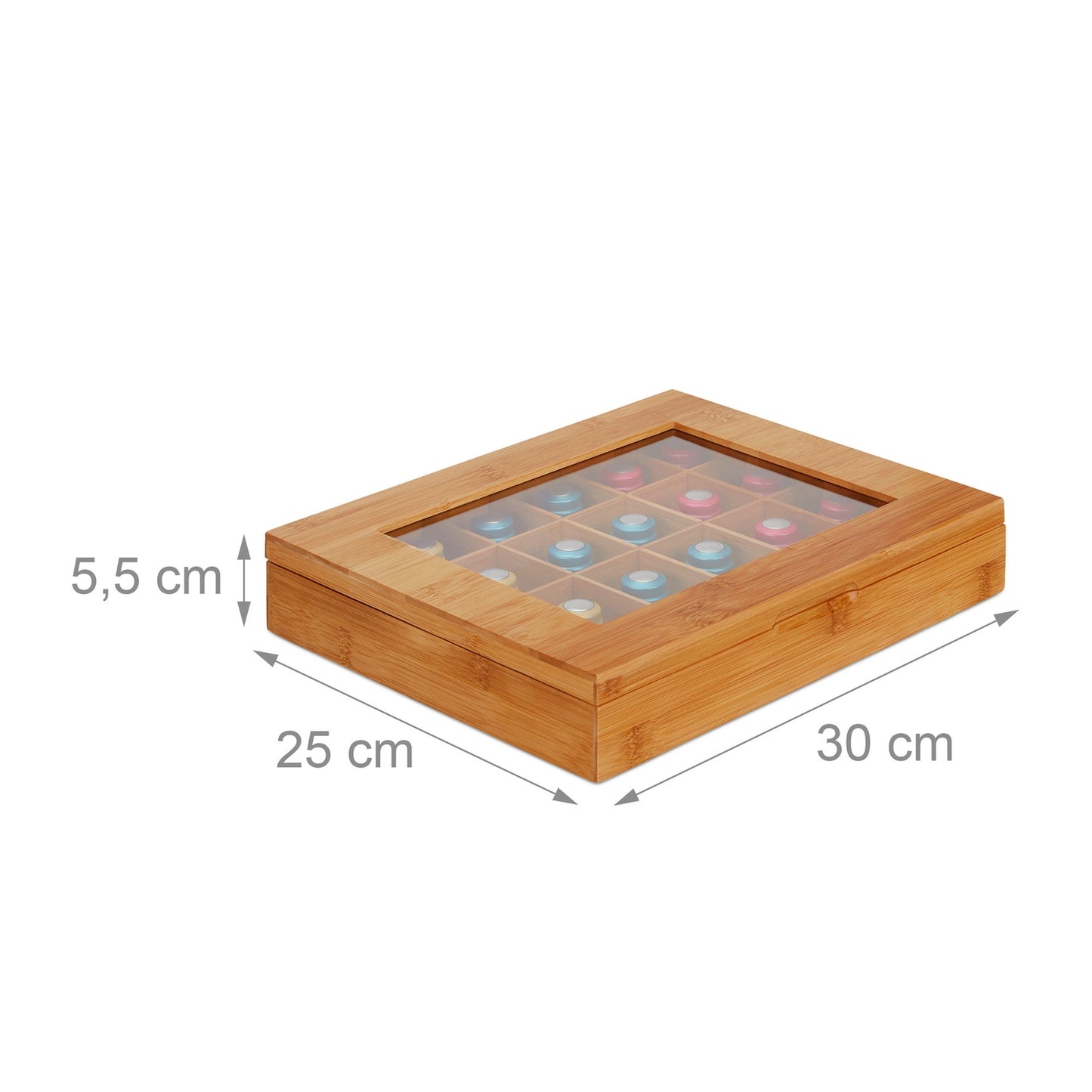 Capsule box in bamboo with 24 compartments