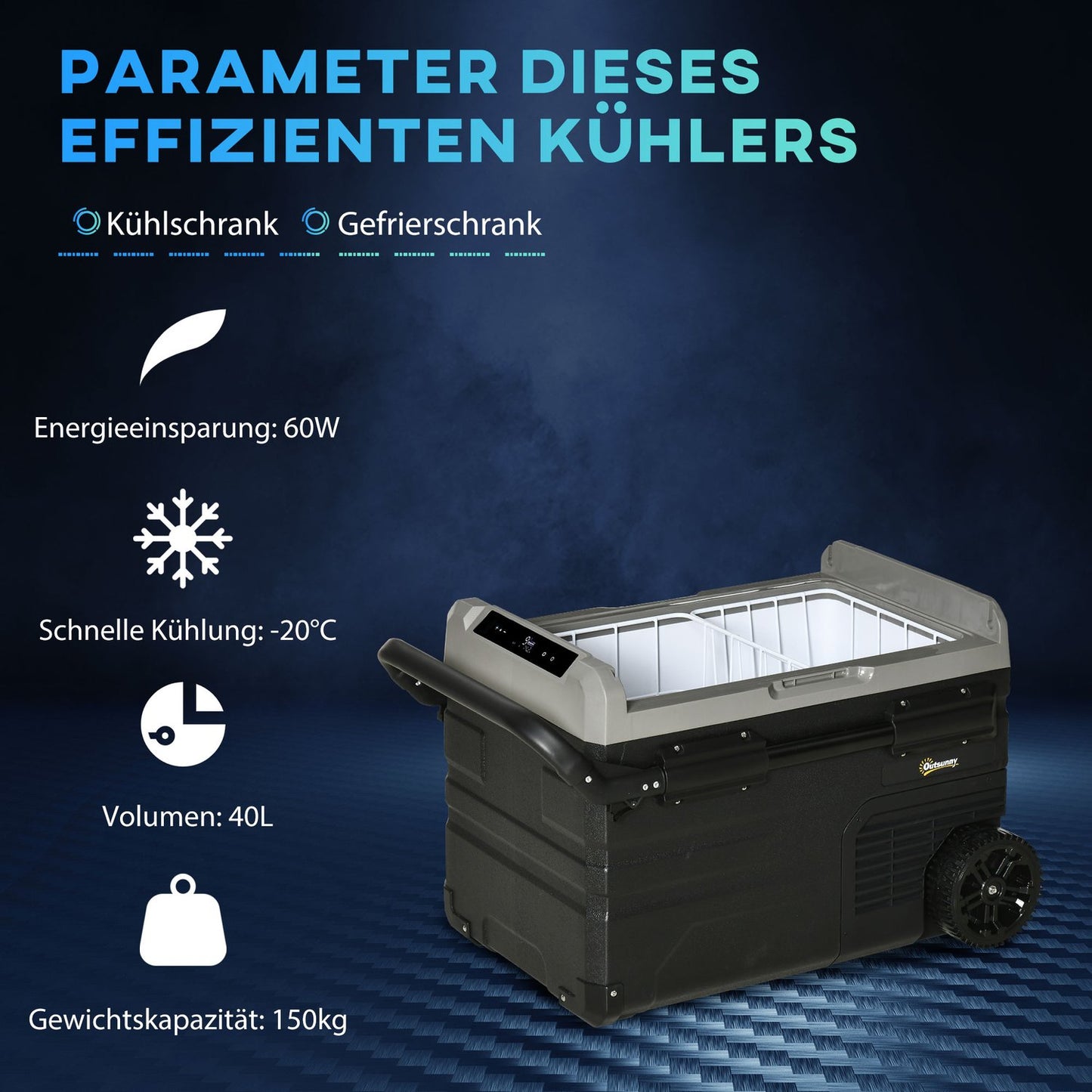 Car cooler 40L, LED, Compressor, Wheels, Dual Voltage