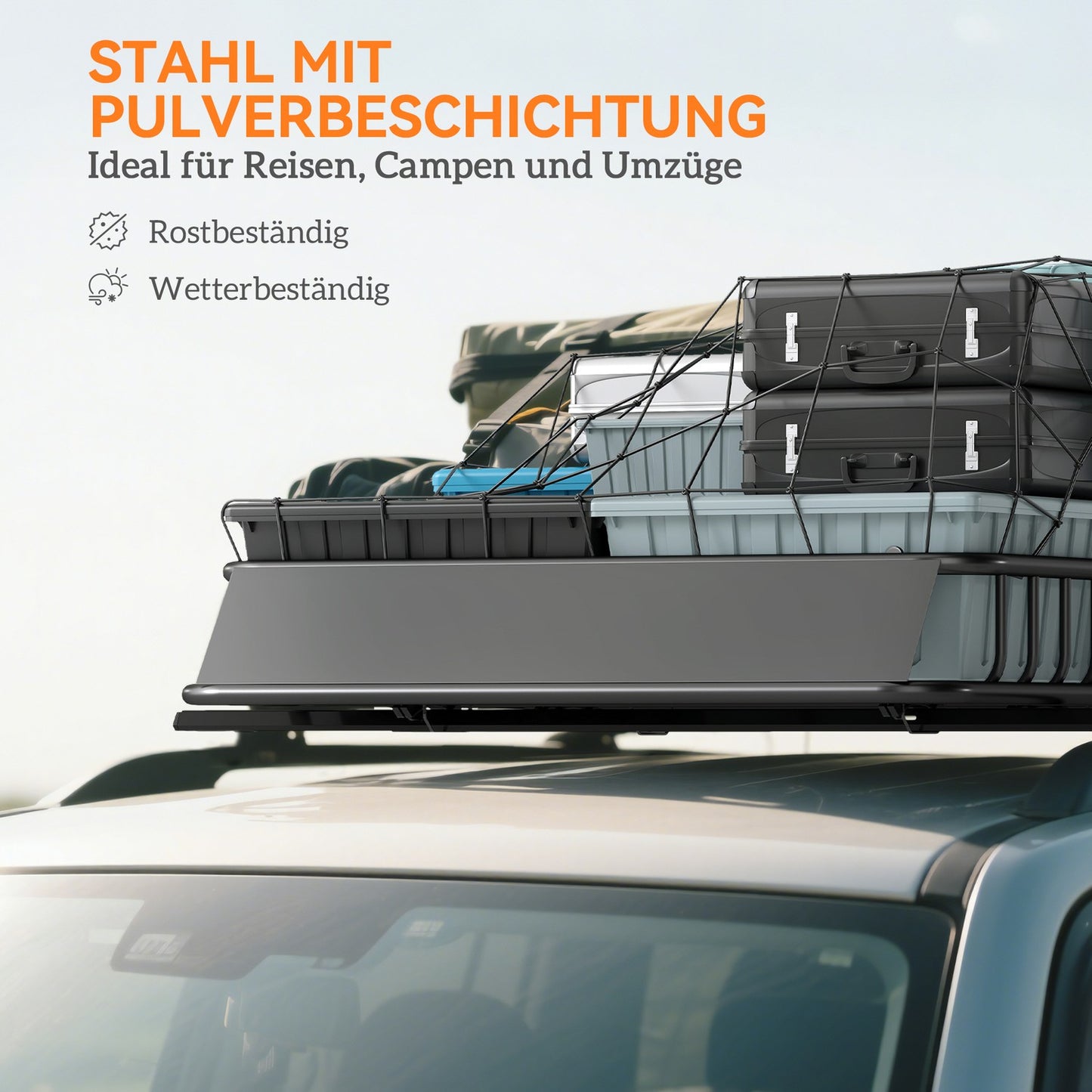 Car Roof Cargo Basket, Steel, 90.7 kg Capacity, Black
