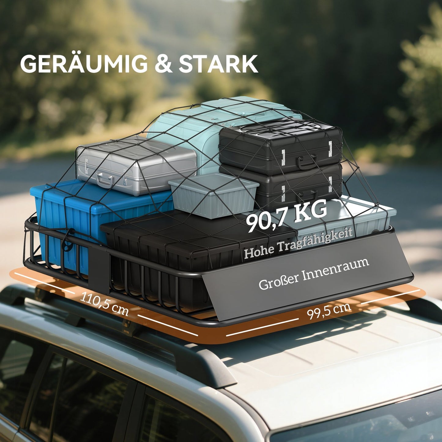 Car Roof Cargo Basket, Steel, 90.7 kg Capacity, Black