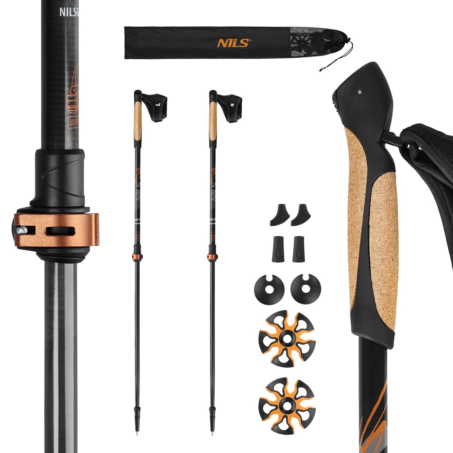 Carbon Fibre Nordic Walking Poles, Adjustable Length