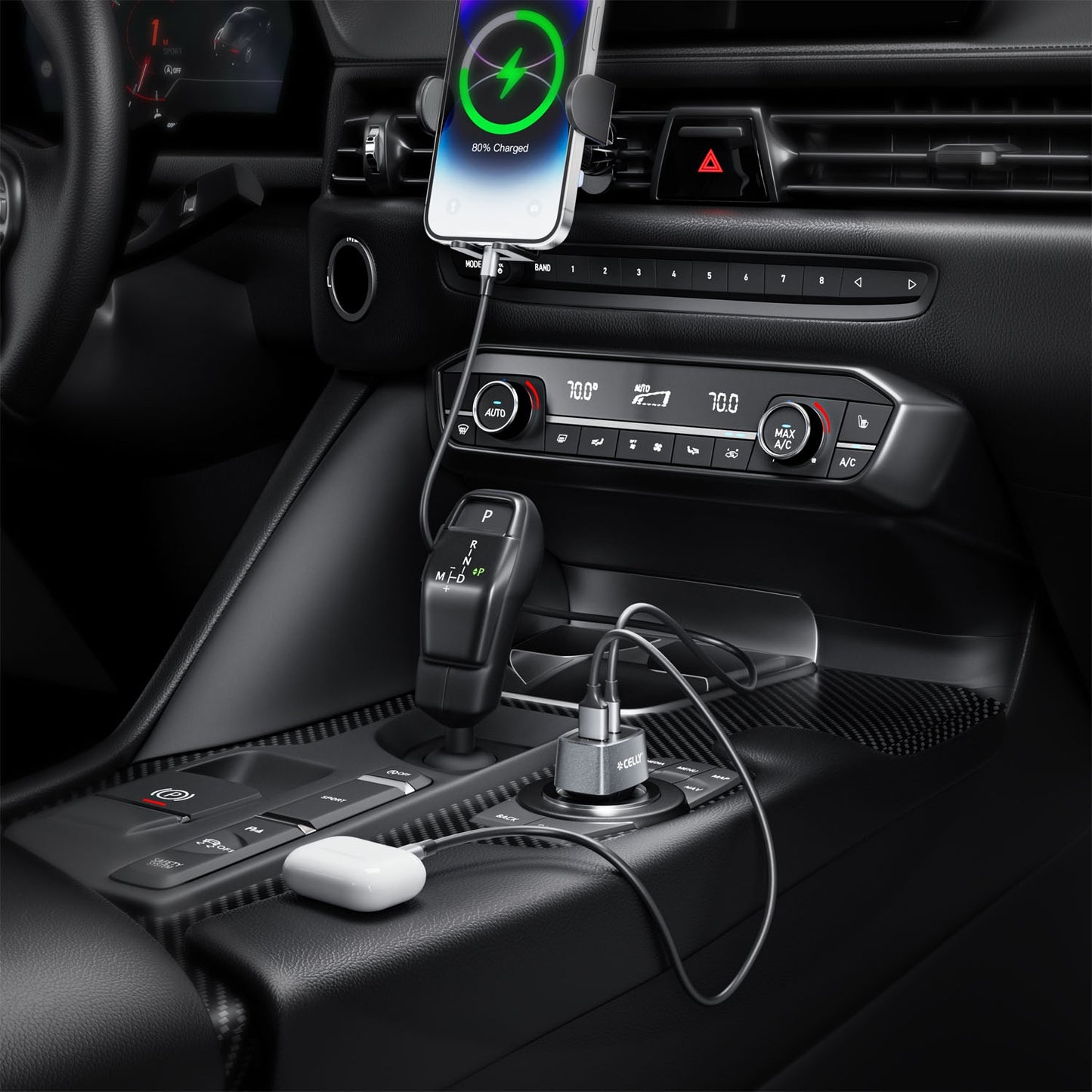 Car charger 1xUSB-C PD 1xUSB-A 65W