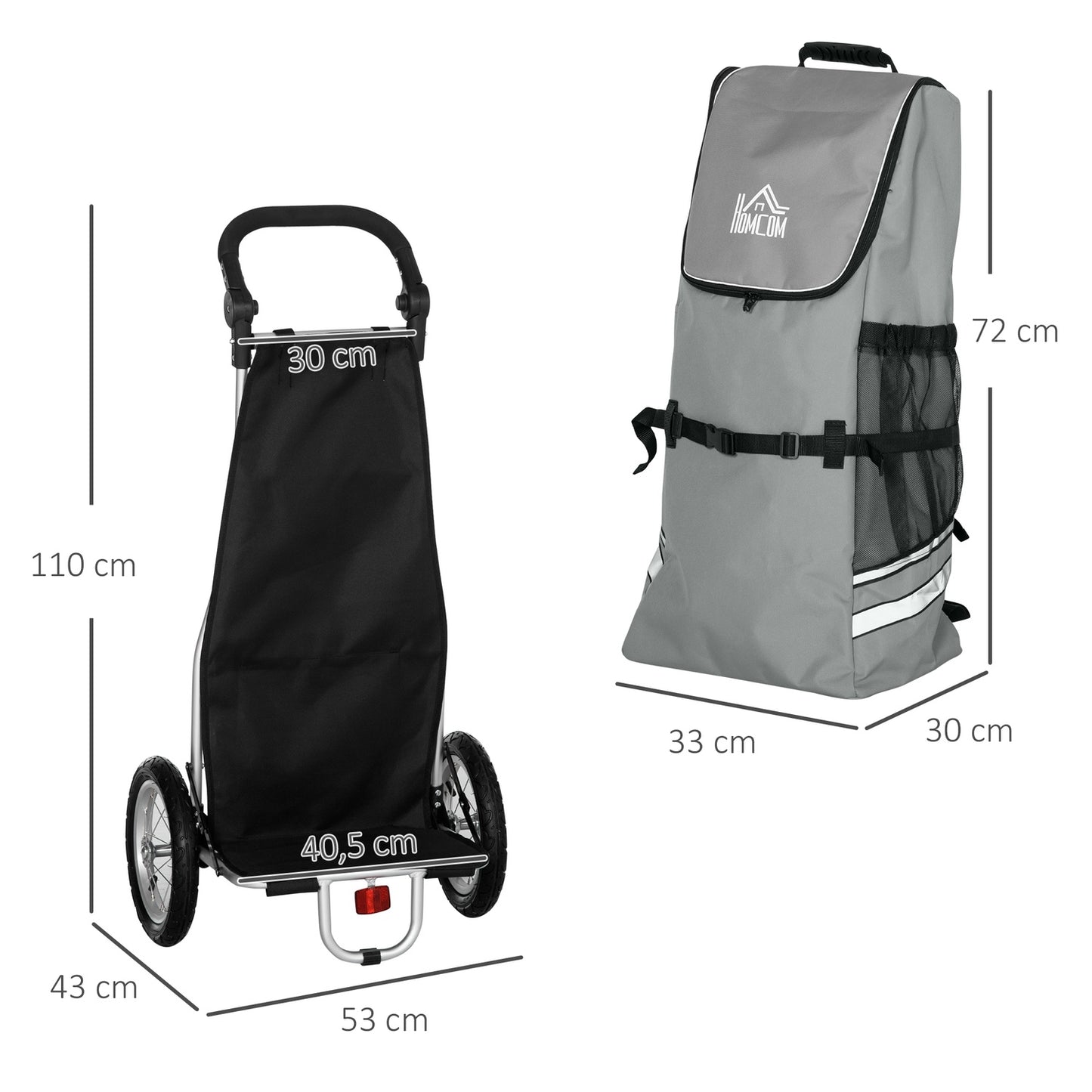 Bicycle cargo trolley and shopping trolley, 55L, aluminium, grey