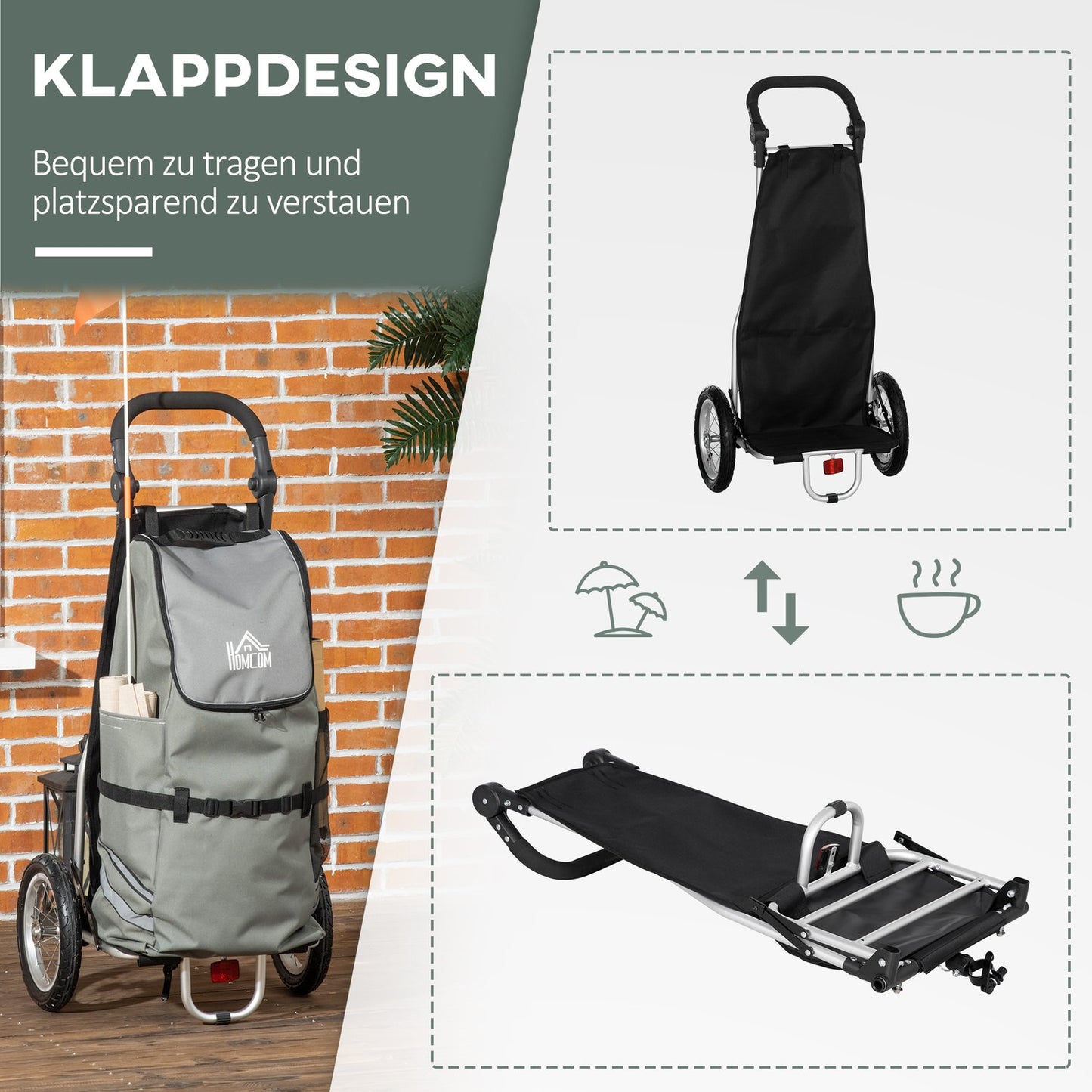 Bicycle cargo trolley and shopping trolley, 55L, aluminium, grey