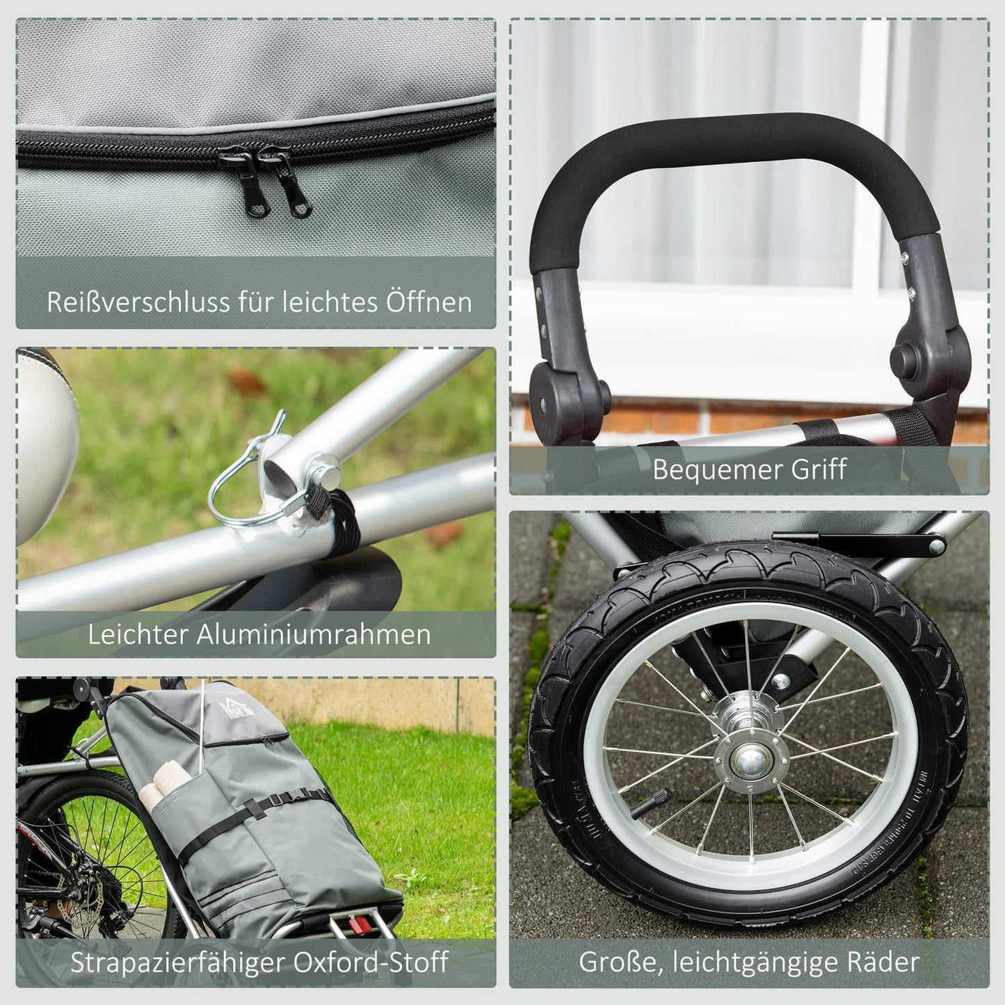 Bicycle cargo trolley and shopping trolley, 55L, aluminium, grey
