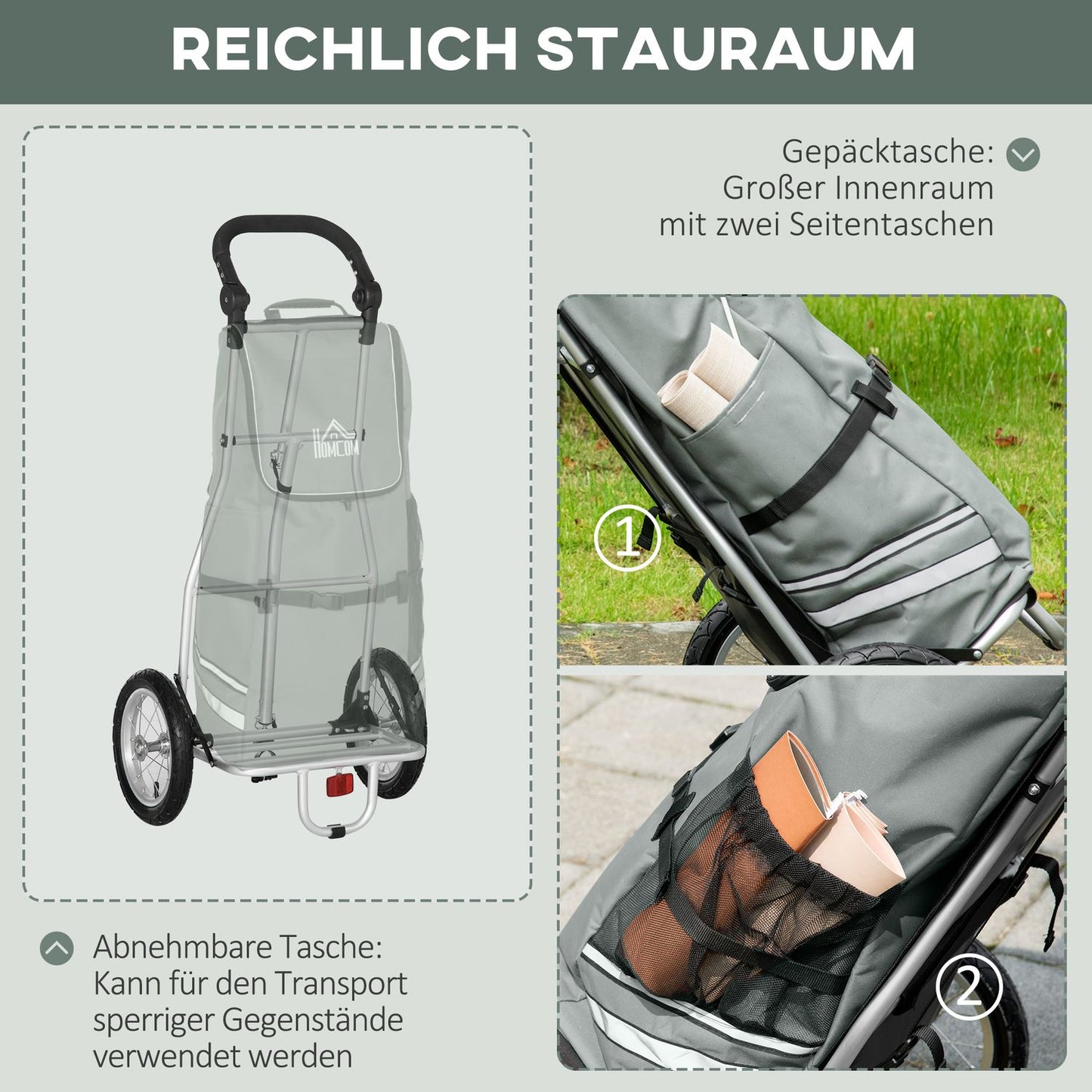 Bicycle cargo trolley and shopping trolley, 55L, aluminium, grey