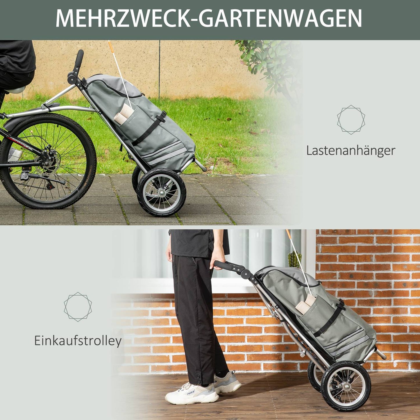 Bicycle cargo trolley and shopping trolley, 55L, aluminium, grey