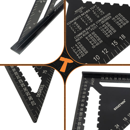 Carpenter's Square 30x30cm, Aluminum, 5 Pencils Set