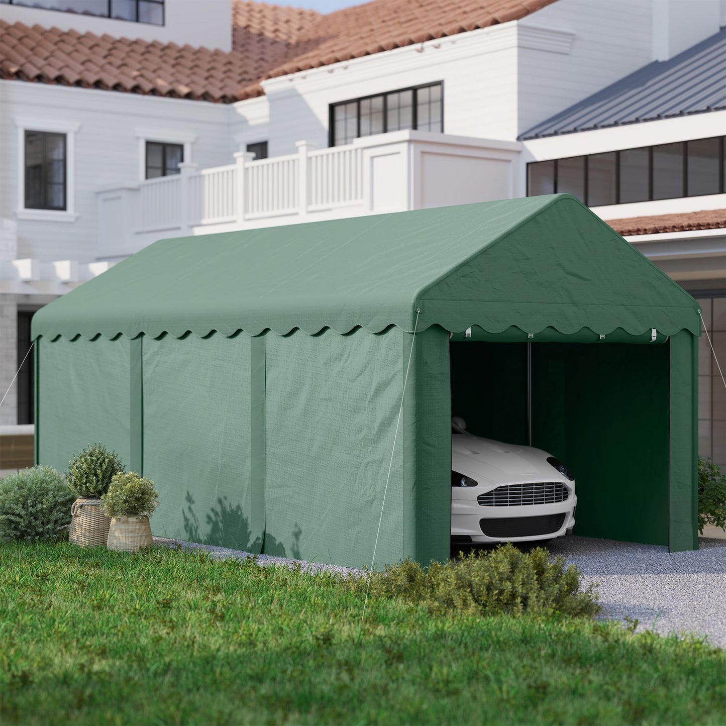 Car shelter 3x6m - UV resistant, waterproof, with doors