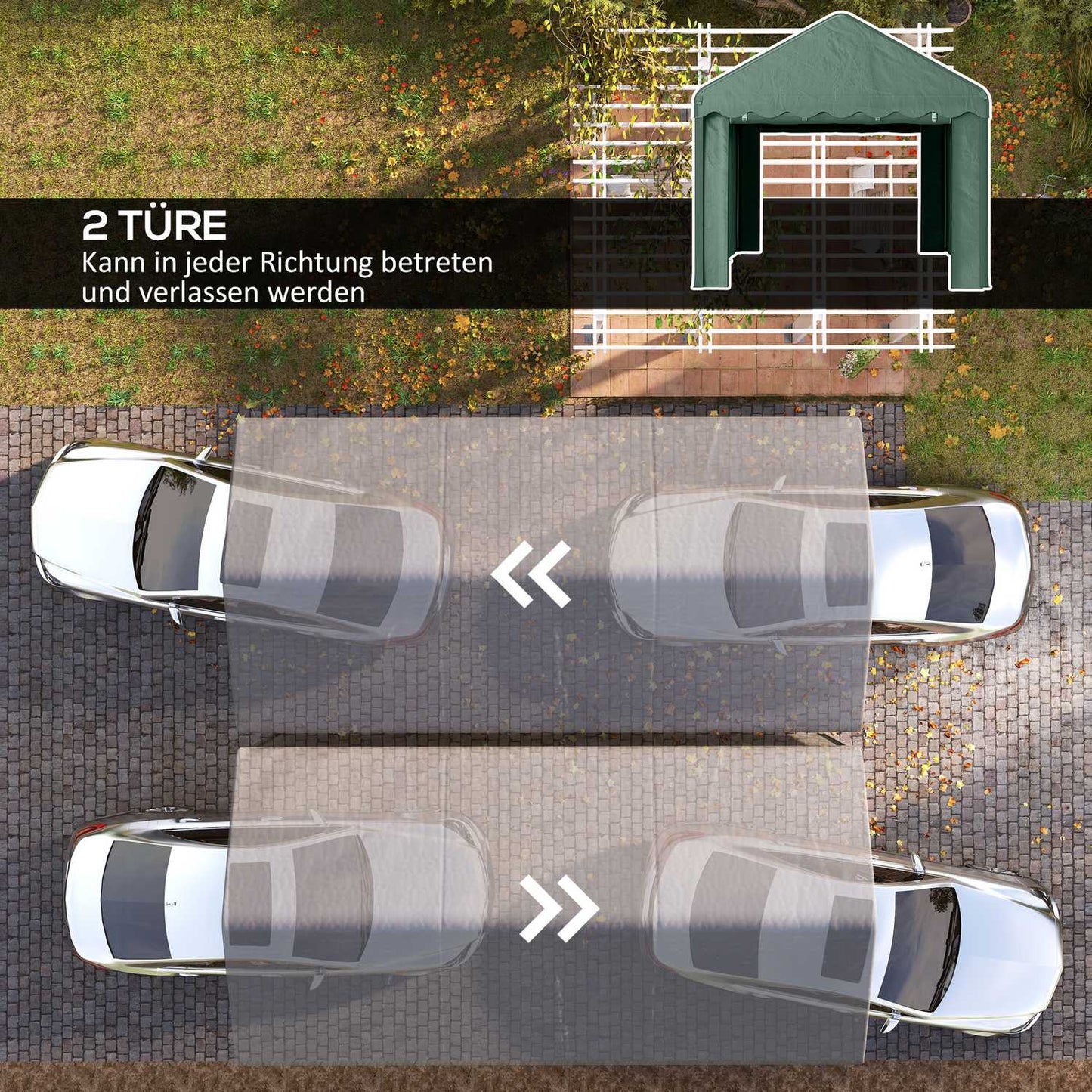 Car shelter 3x6m - UV resistant, waterproof, with doors