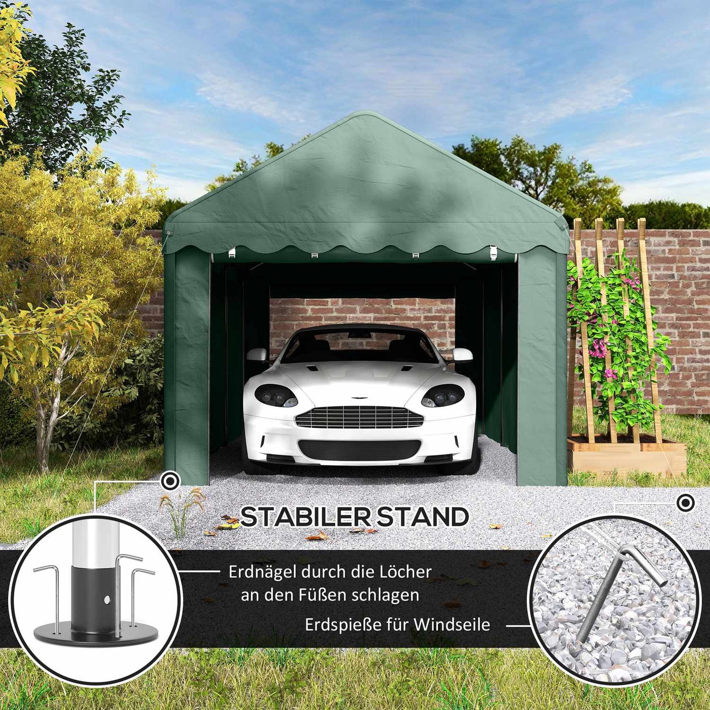 Car shelter 3x6m - UV resistant, waterproof, with doors
