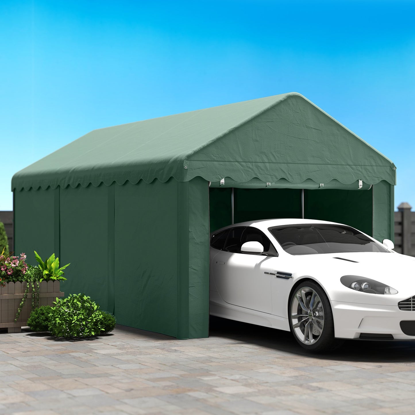 Car shelter 3x6m - UV resistant, waterproof, with doors