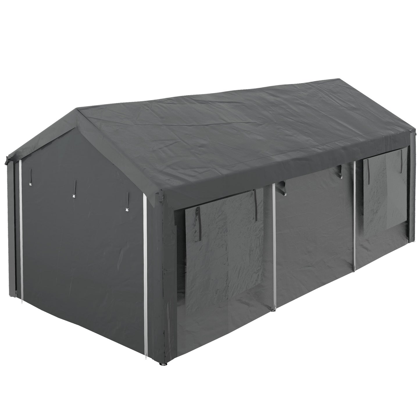 Adjustable steel carport canopy with mesh window, dark grey