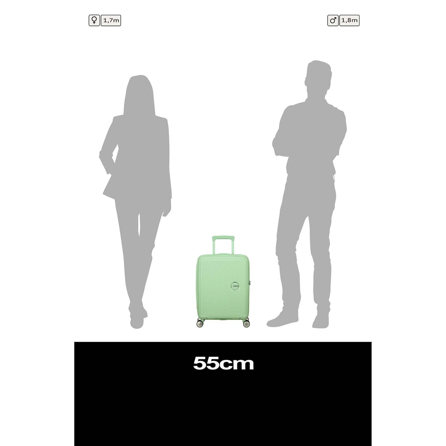 Carry-On Suitcase 55cm, Pastel Green, Hard Shell