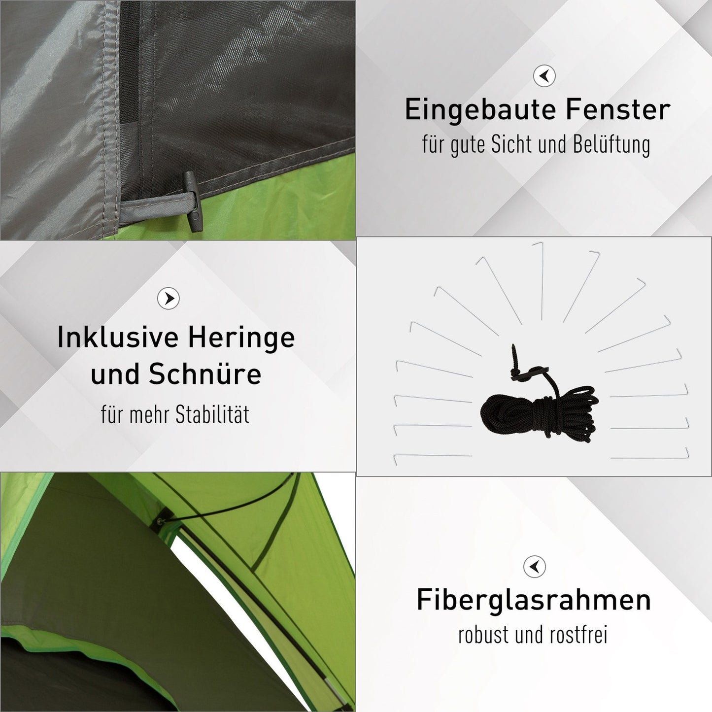 Camping tent for 4-5 people, fiberglass polyester, green
