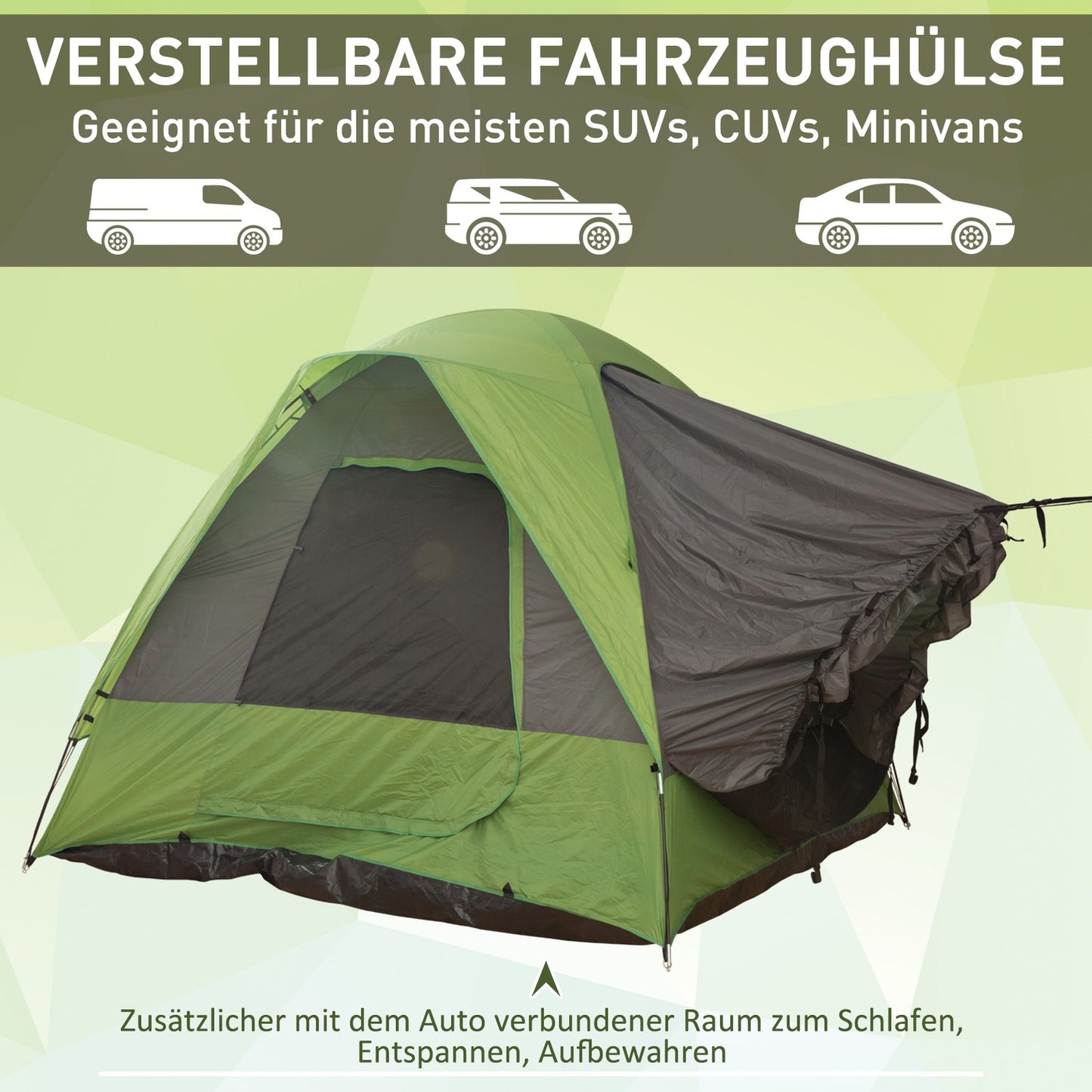 Camping tent for 4-5 people, fiberglass polyester, green
