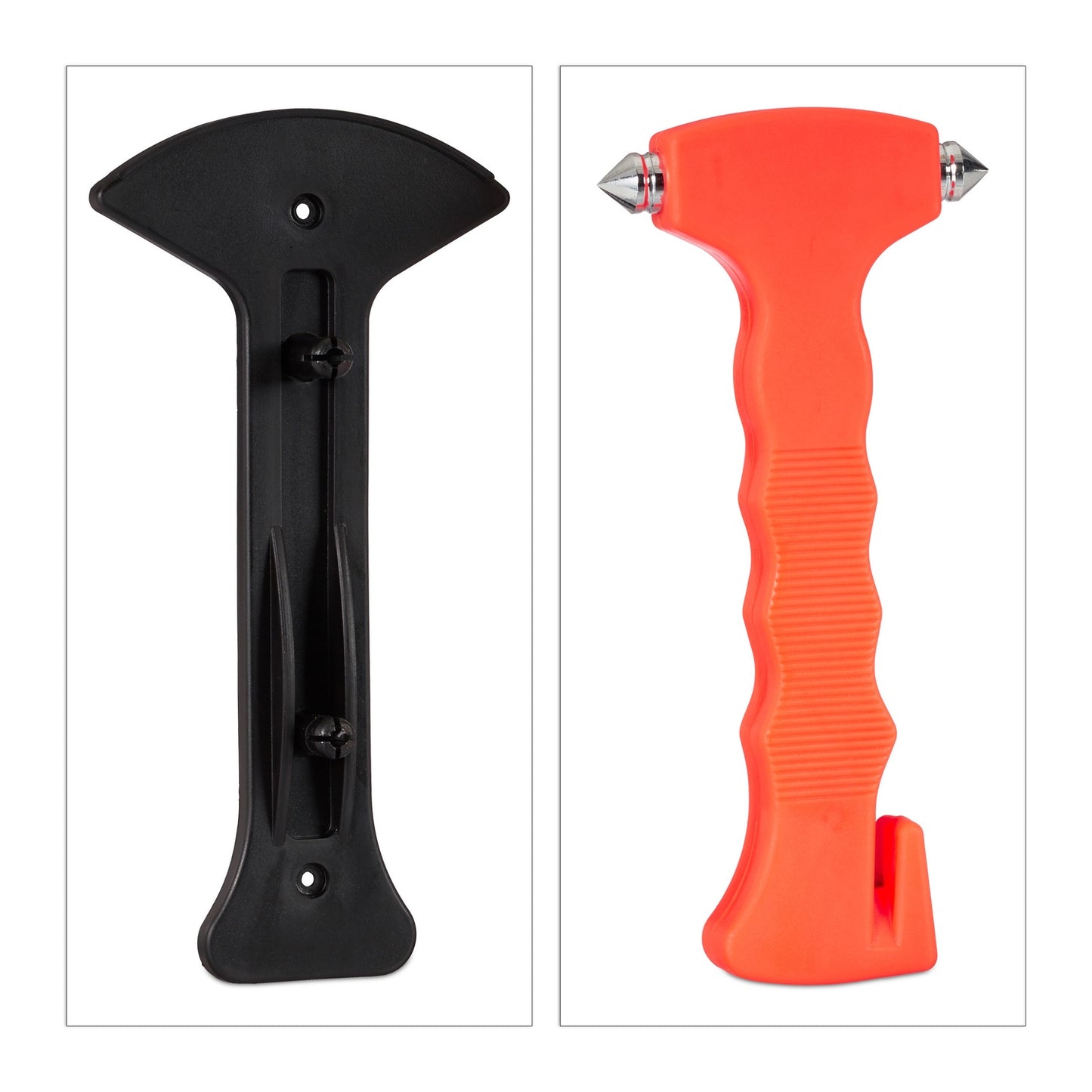 Car with emergency hammer and seat belt cutter