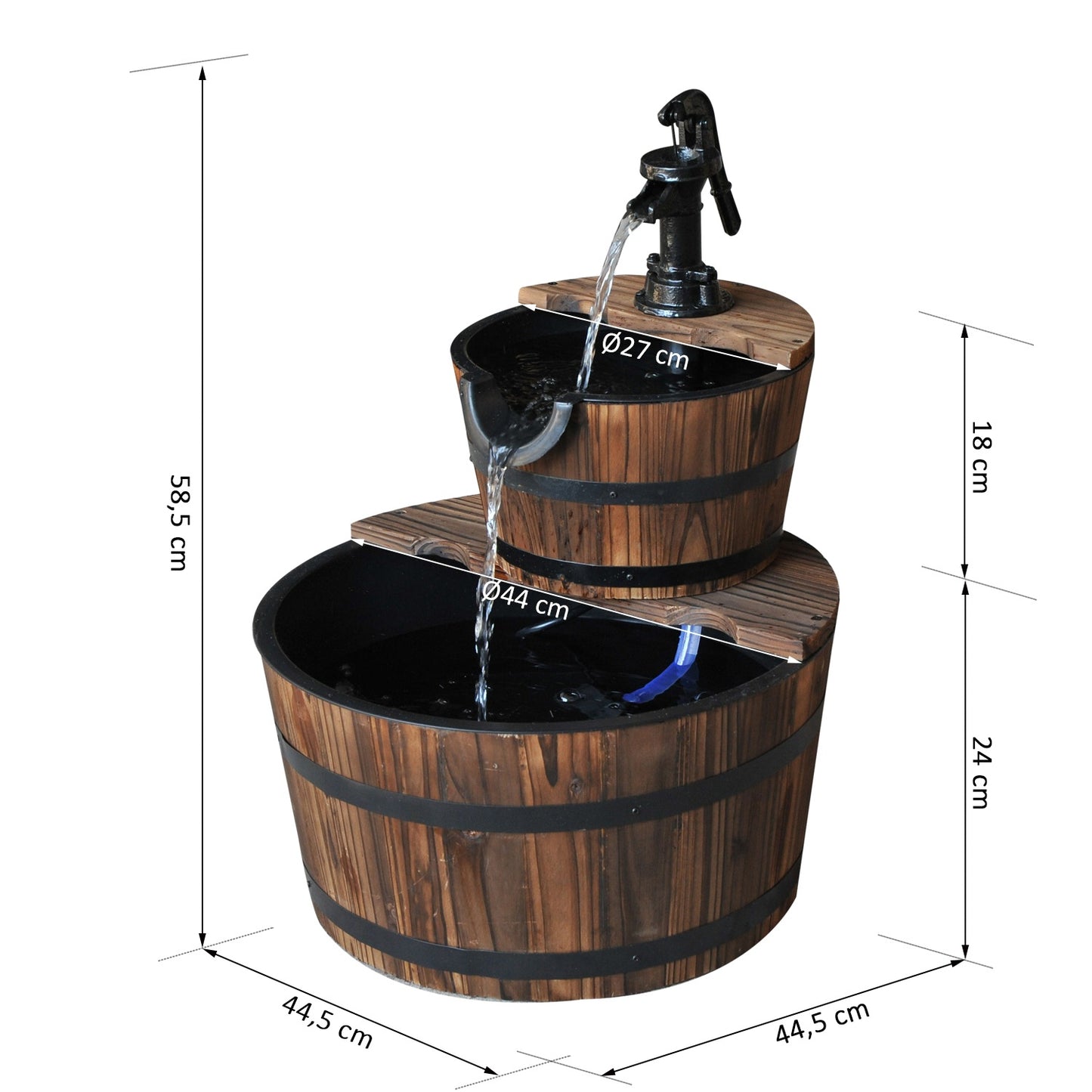 Garden fountain with waterfall, fir wood, 44.5 x 58.5 cm
