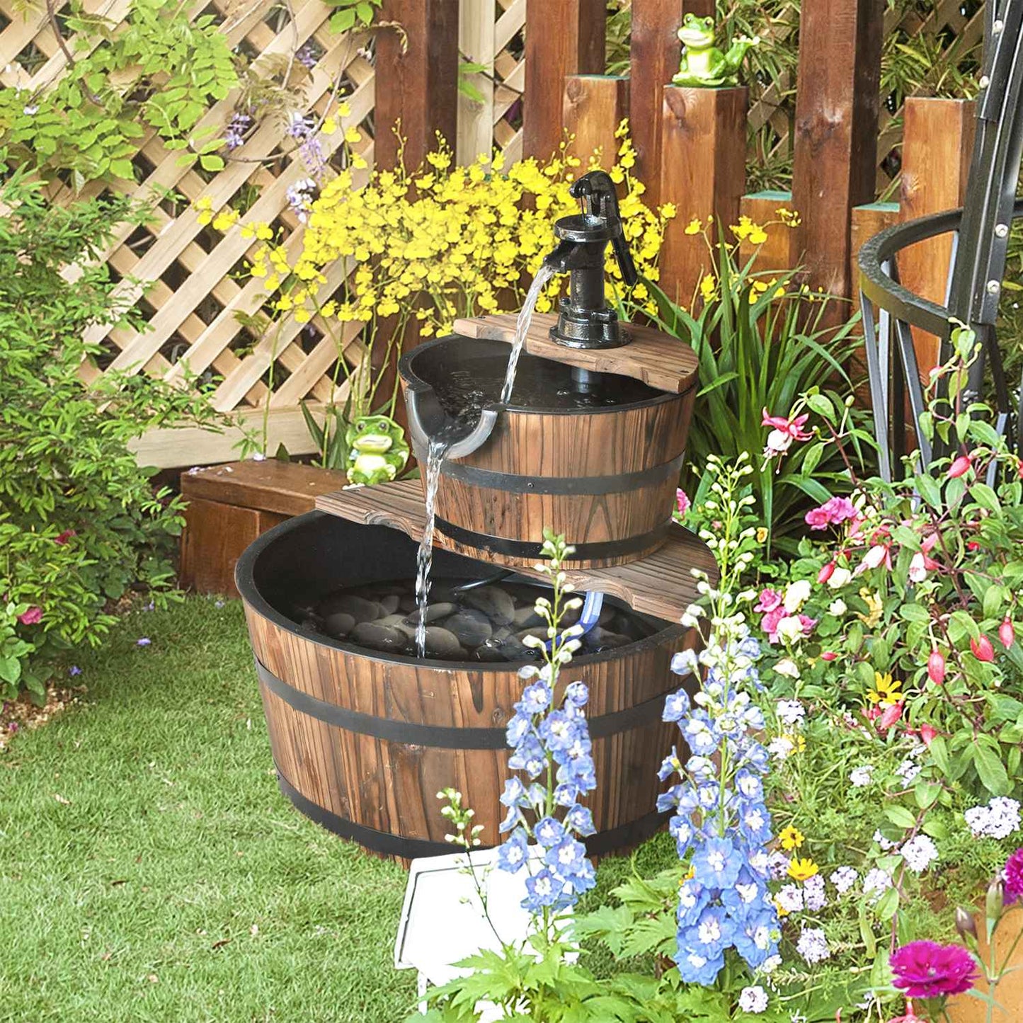 Garden fountain with waterfall, fir wood, 44.5 x 58.5 cm